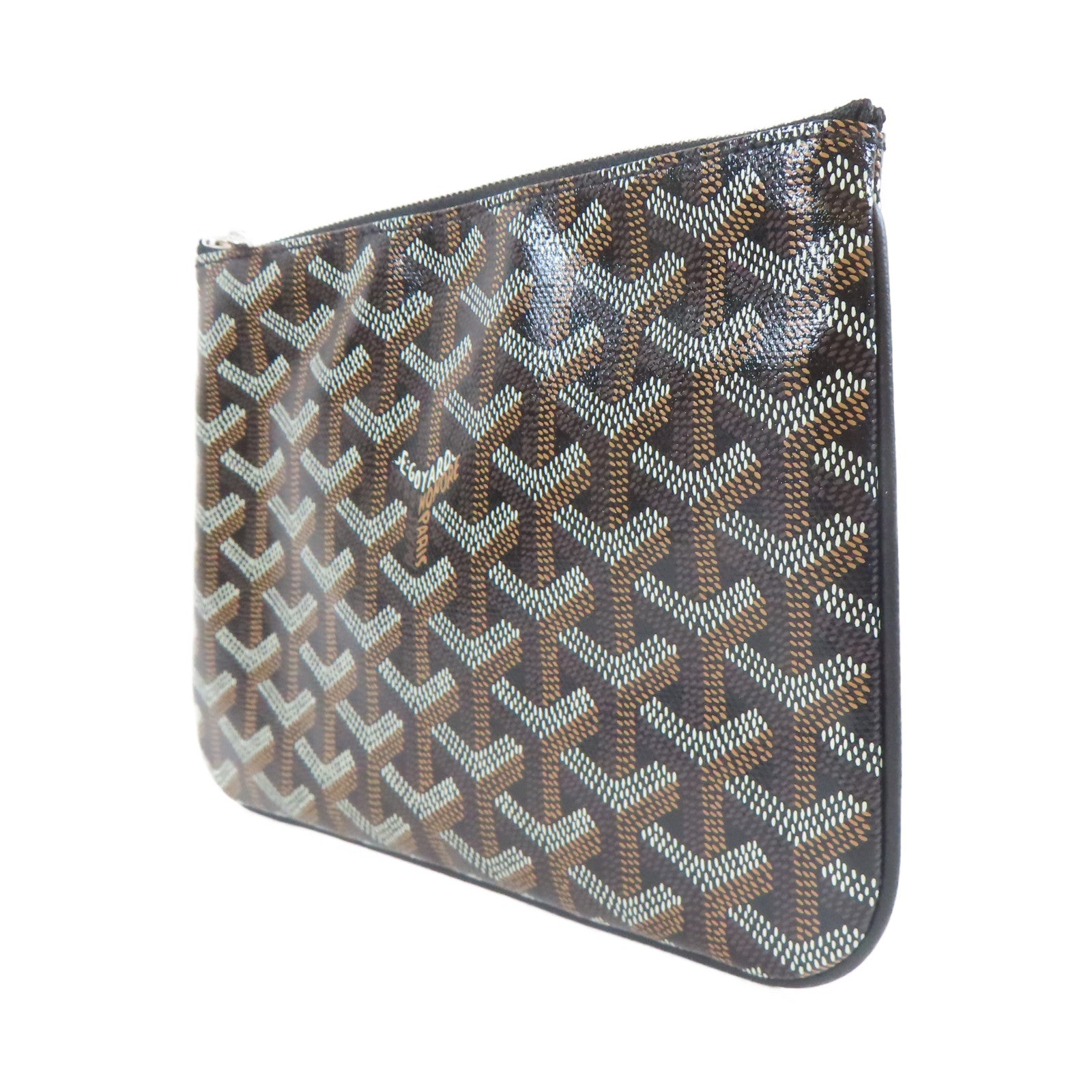 GOYARD 塗層帆布Pochette PM銀扣小袋黑色/啡色