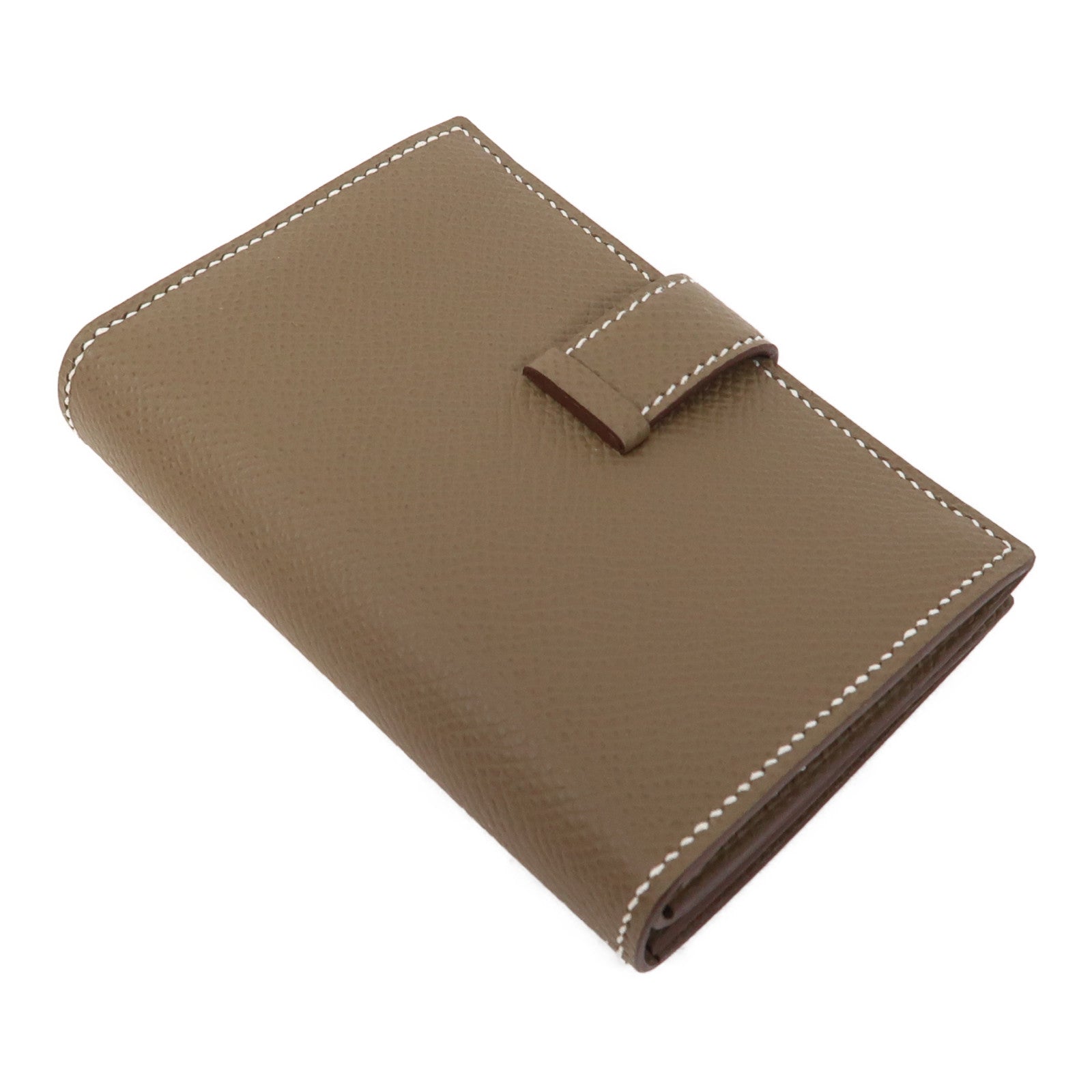 HERMES Epsom皮革Bearn Mini Wallet金扣錢包大象灰色