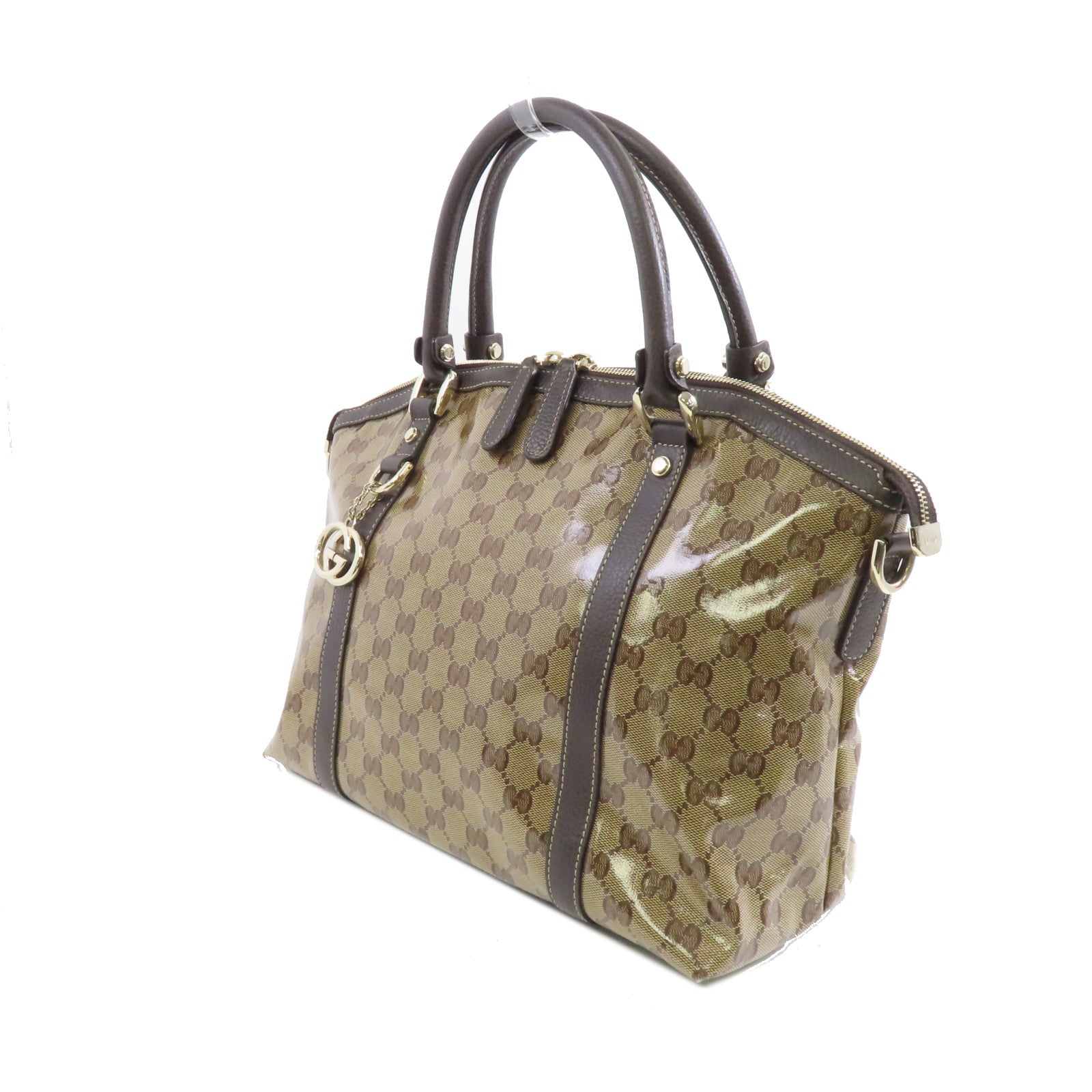 GUCCI PVC Handbag/Shoulder Bag金扣手挽袋/啡色肩背袋