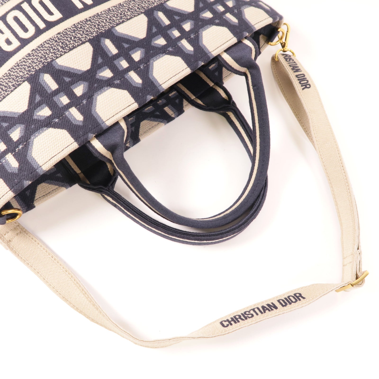 Dior CD GHW Hat Basket 2 Way Bag Canvas Navy/Beige