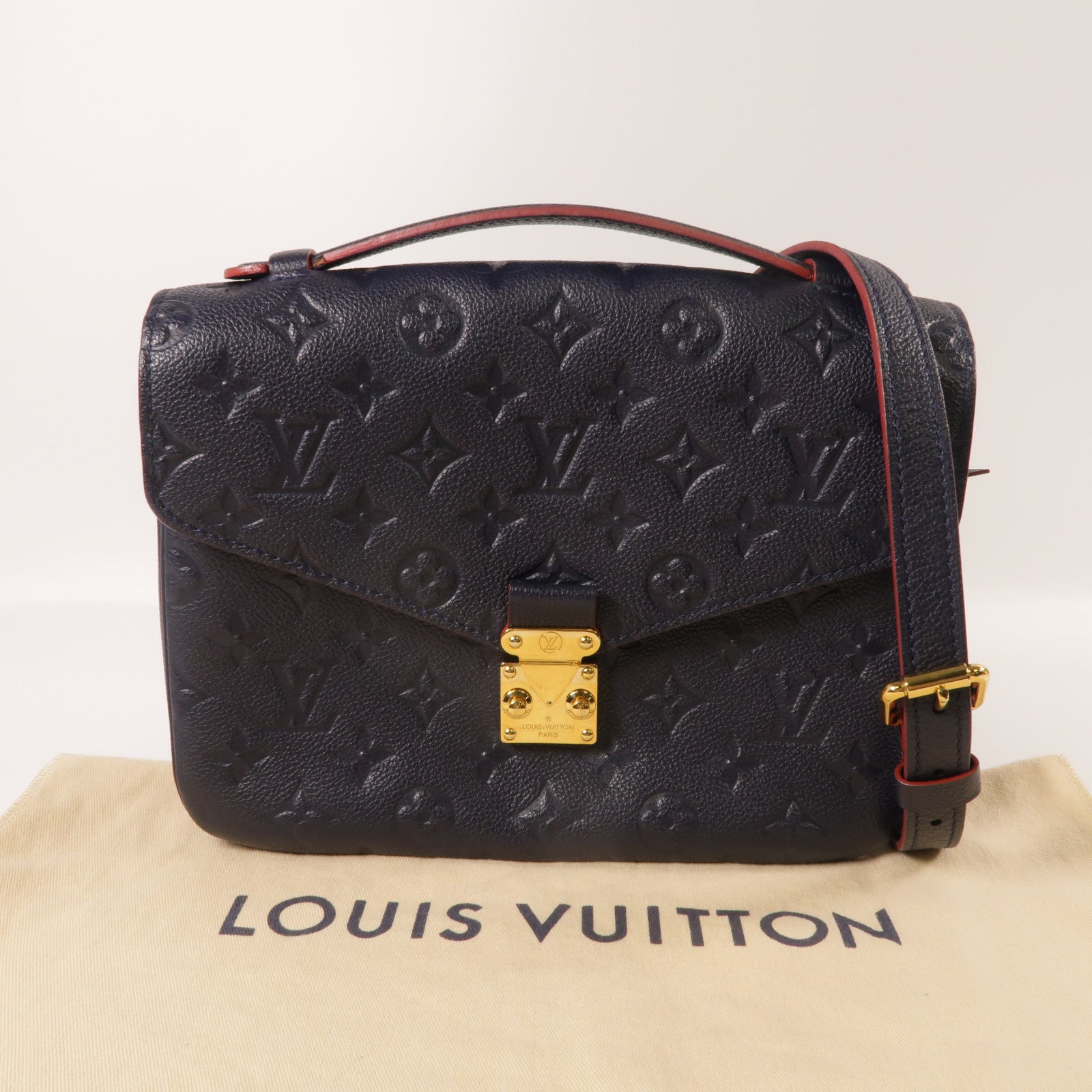 LOUIS VUITTON Monogram Empreinte Pochette Metis金扣手挽肩背兩用袋深藍色