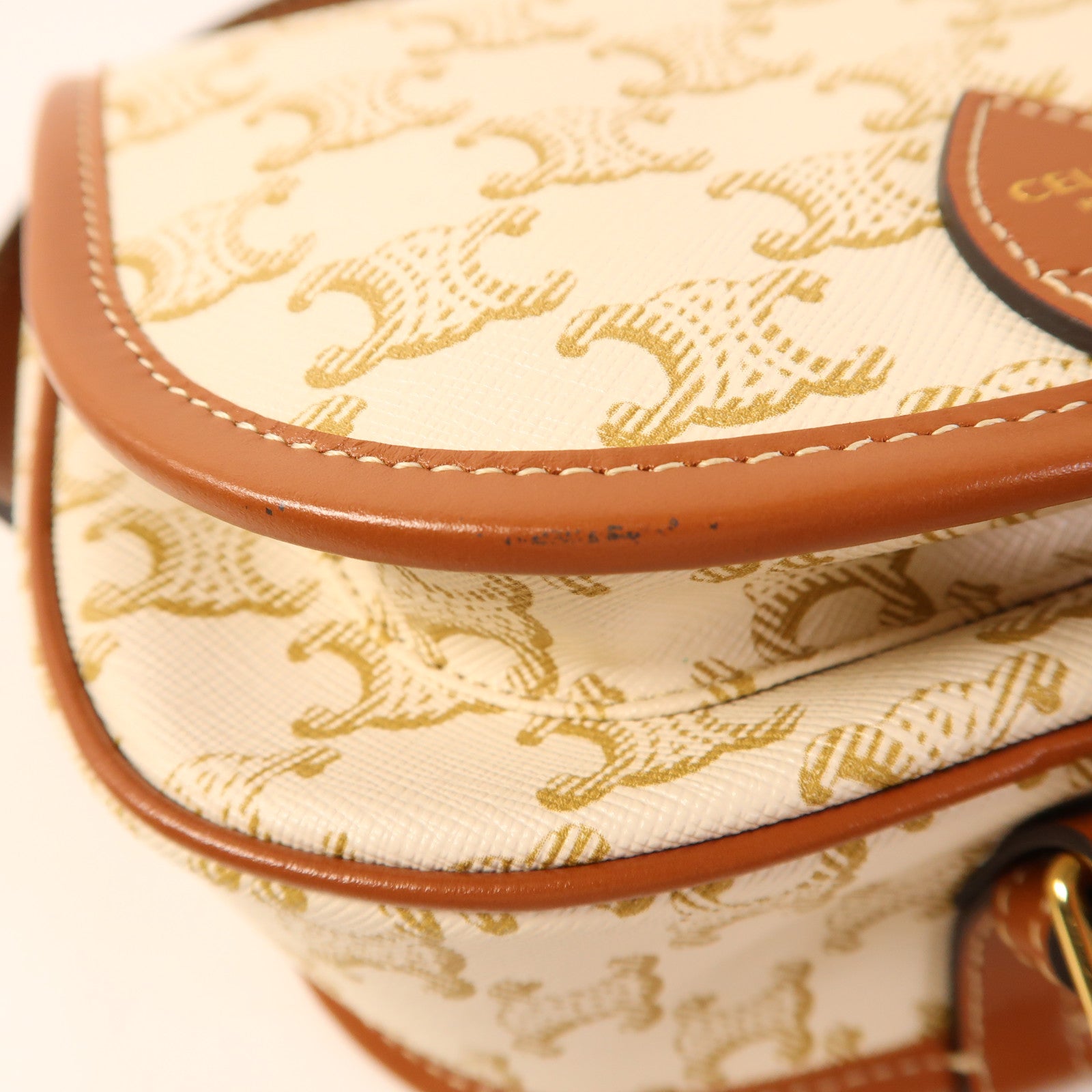 CELINE 塗層帆布Medium Folco In Triomphe金扣肩背袋