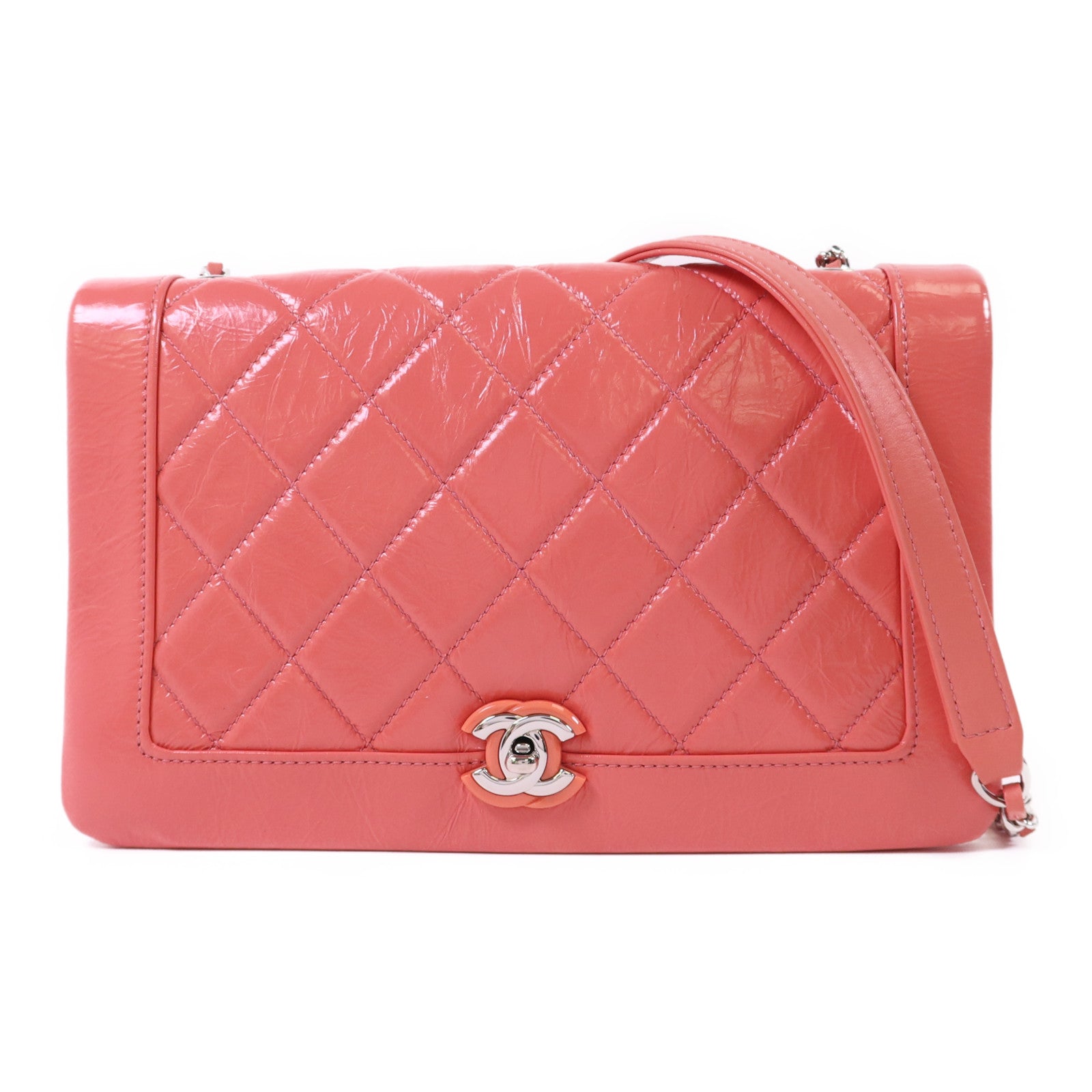 CHANEL 牛皮皮革Chain Shoulder Bag銀扣鏈帶肩背袋