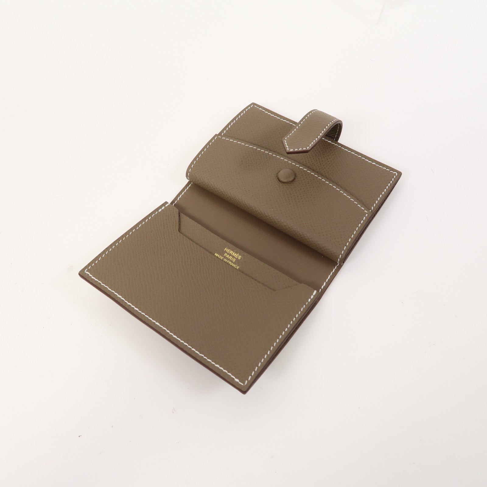 HERMES Epsom皮革Bearn Mini Wallet金扣錢包大象灰色