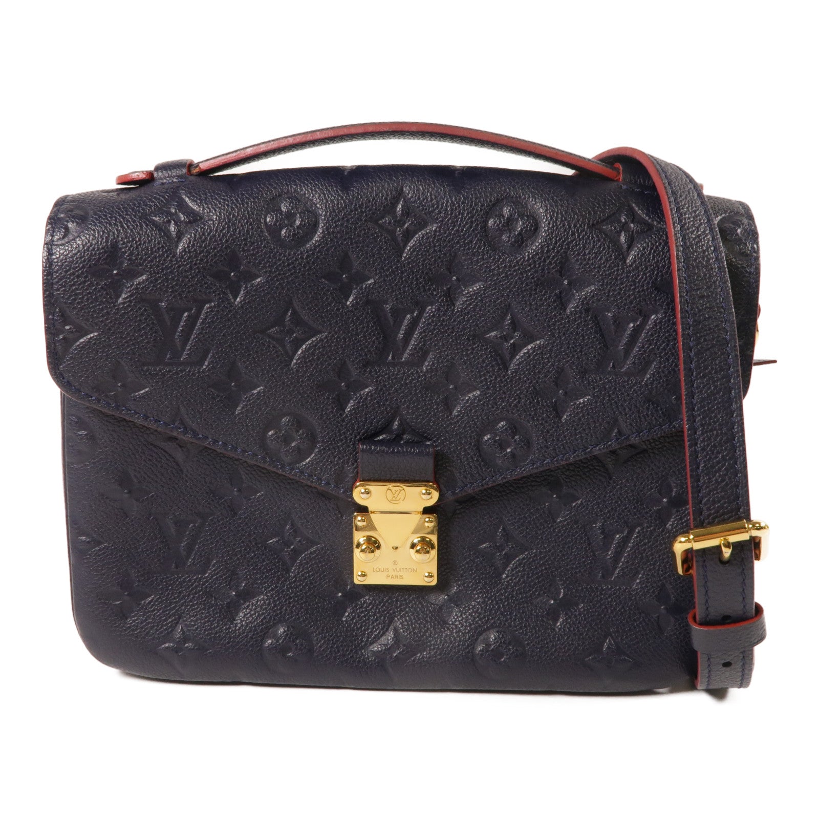 LOUIS VUITTON Monogram Empreinte Pochette Metis金扣手挽肩背兩用袋深藍色