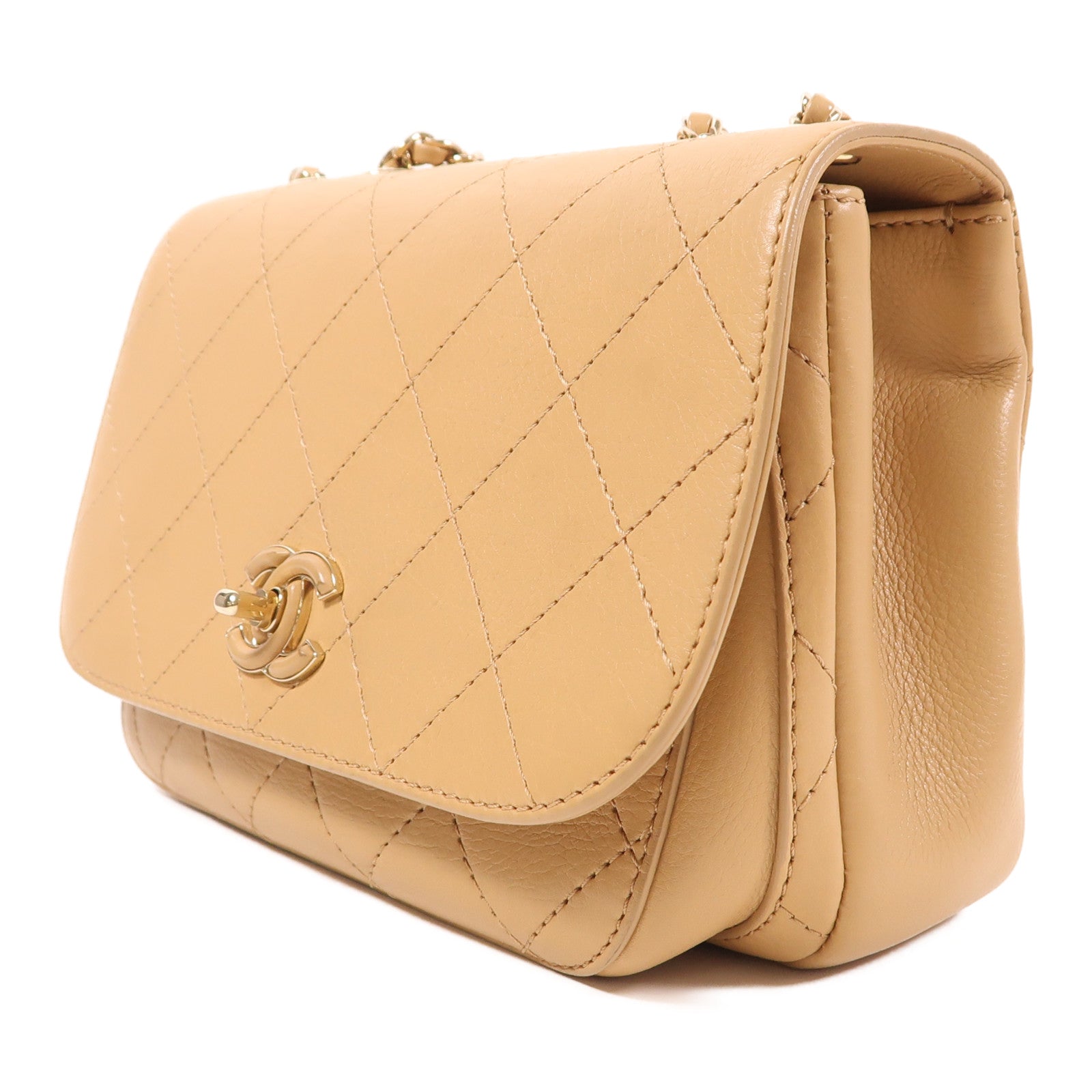 CHANEL 牛皮皮革Shoulder Bag金扣鏈帶肩背袋