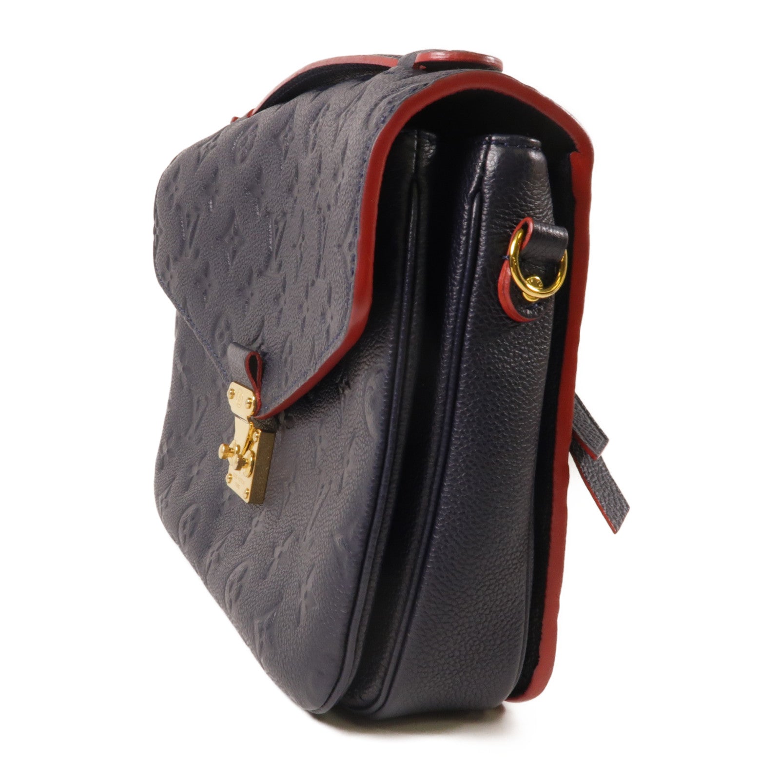 LOUIS VUITTON Monogram Empreinte Pochette Metis金扣手挽肩背兩用袋深藍色