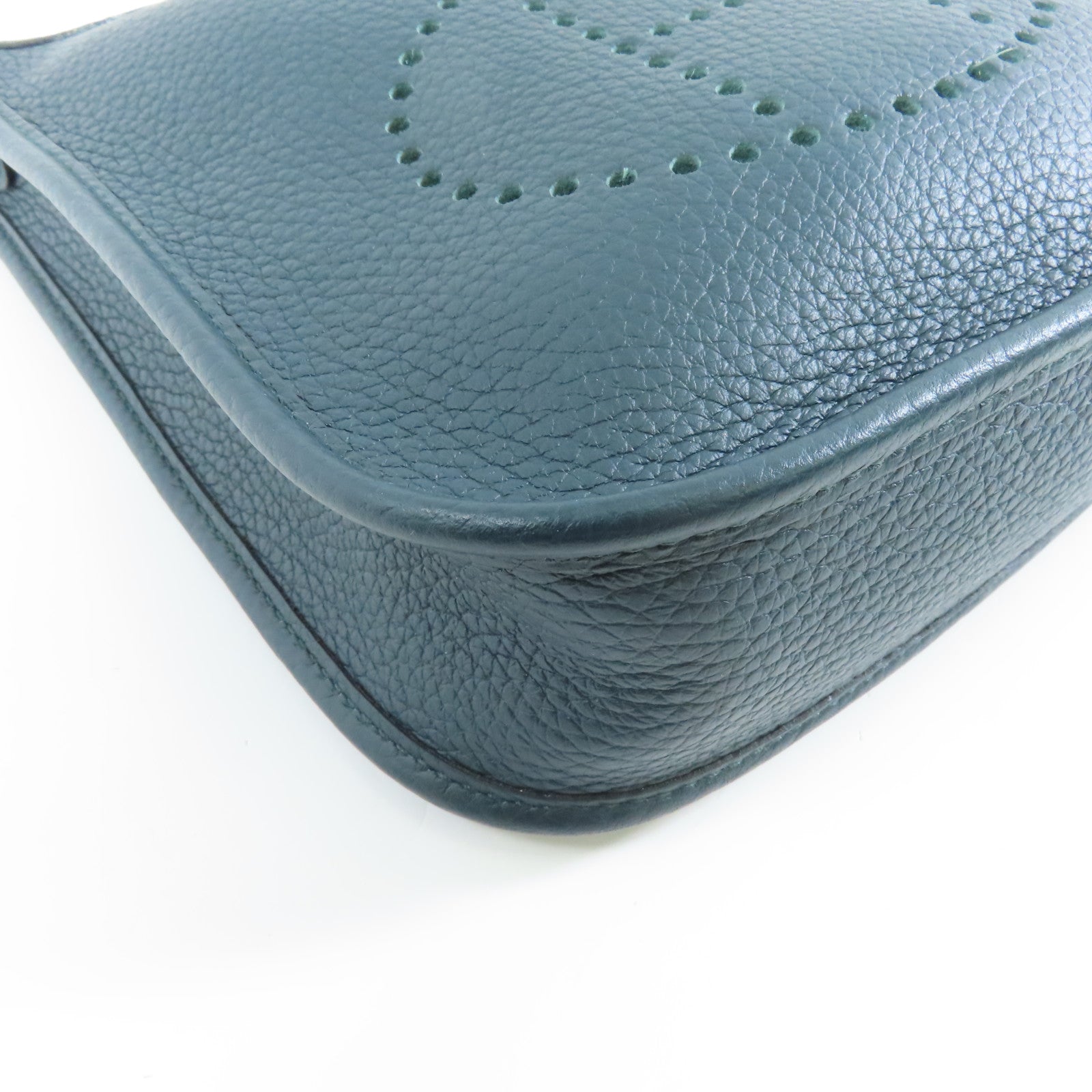 HERMES Clemence皮革Evelyne TPM銀扣肩背袋深綠色