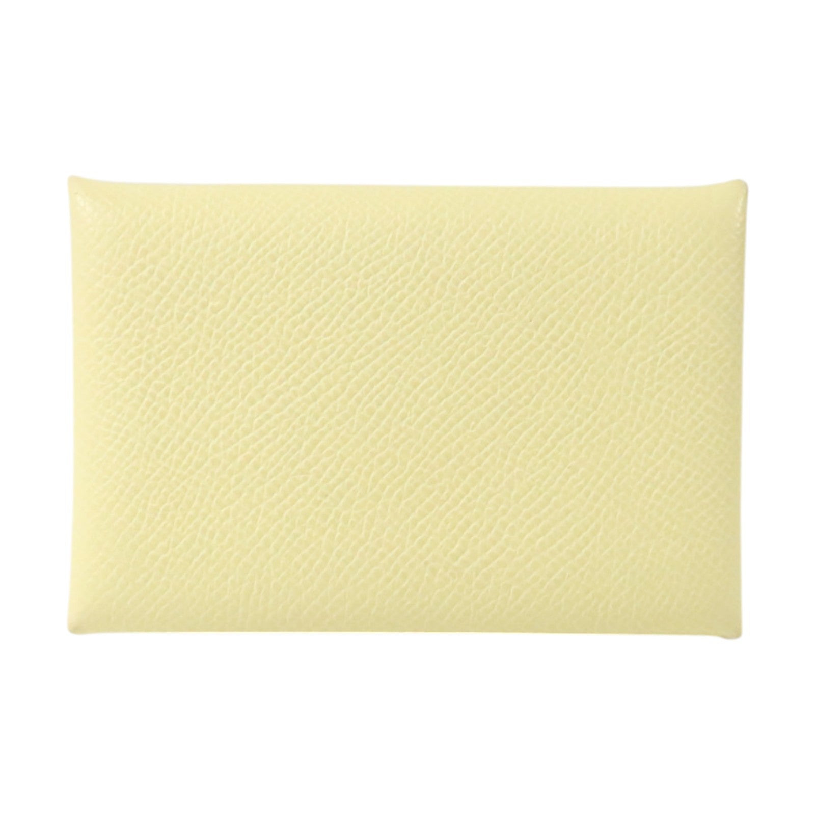 HERMES Epsom皮革Calvi銀扣卡片套Jaune Milton