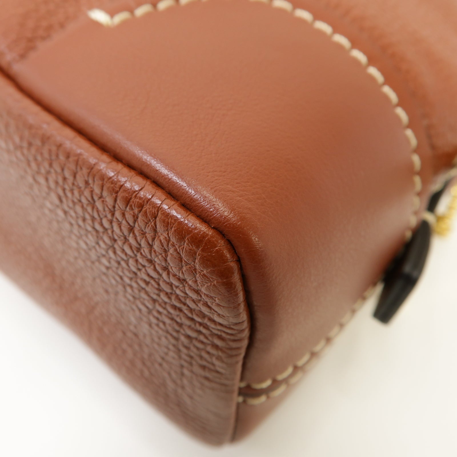 Chloe 牛皮皮革Mini Davia金扣手挽肩背兩用袋棕色