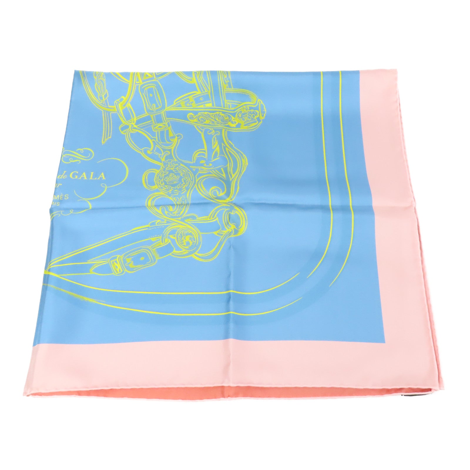 HERMES Scarf 90X90 Silk Pink Blue