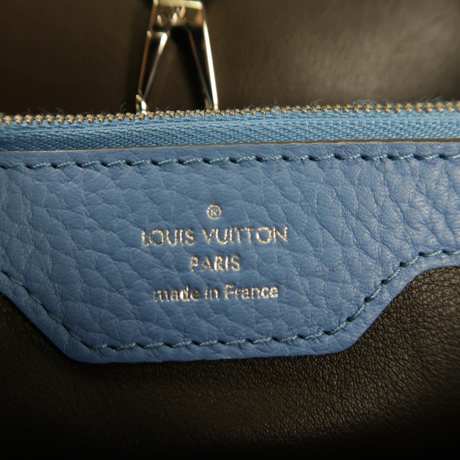 LOUIS VUITTON 【激減優惠】牛皮皮革Capucines MM銀扣手挽袋藍色