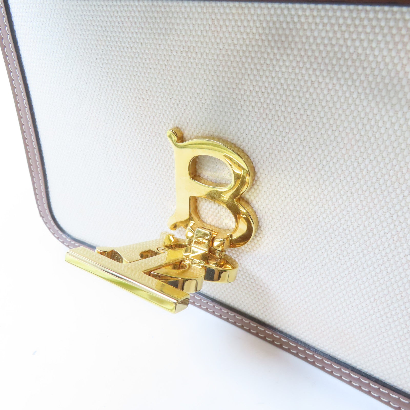 BURBERRY 帆布/牛皮皮革Shoulder Bag金扣肩背袋米色/啡色