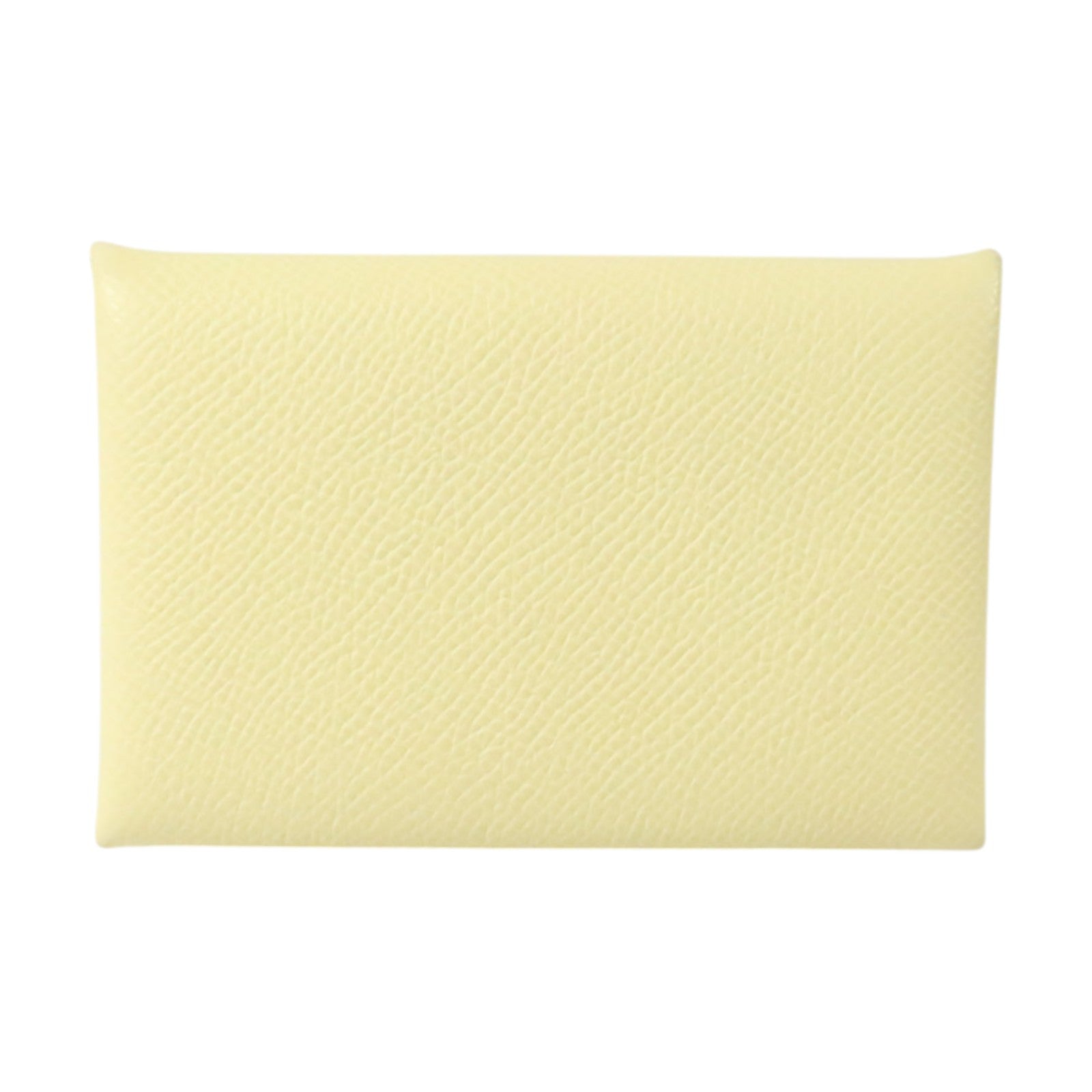HERMES Epsom皮革Calvi銀扣卡片套Jaune Milton