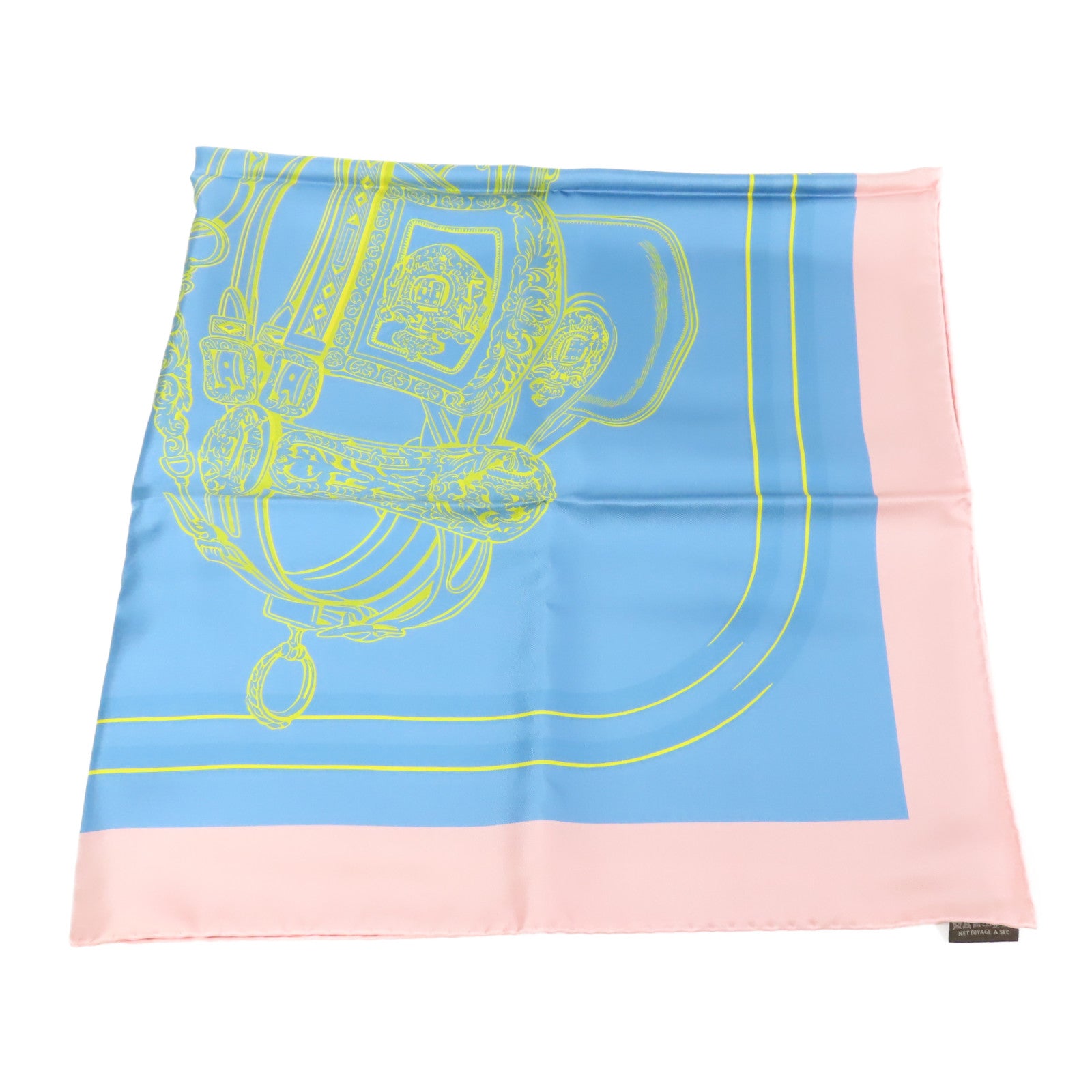HERMES Scarf 90X90 Silk Pink Blue