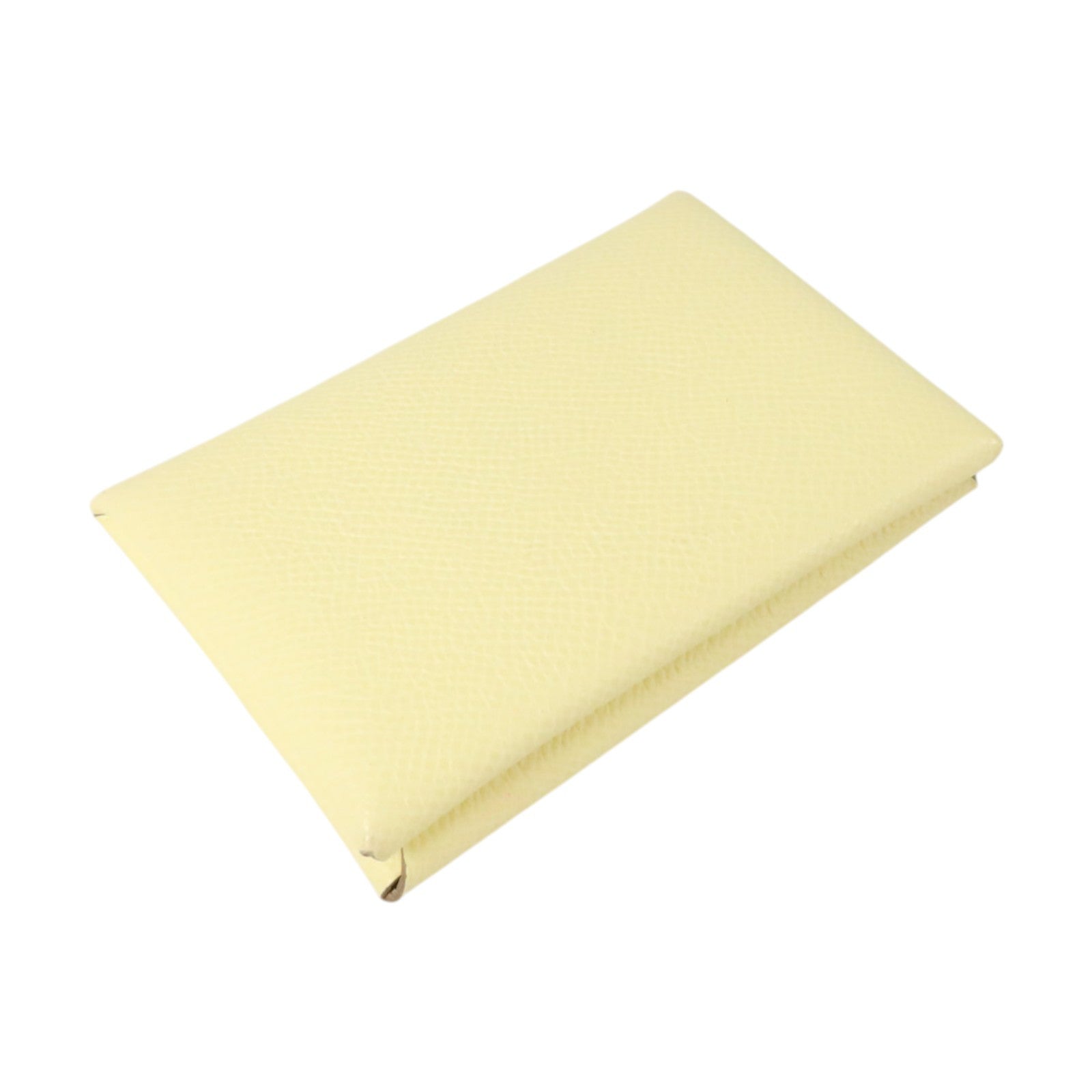 HERMES Epsom皮革Calvi銀扣卡片套Jaune Milton
