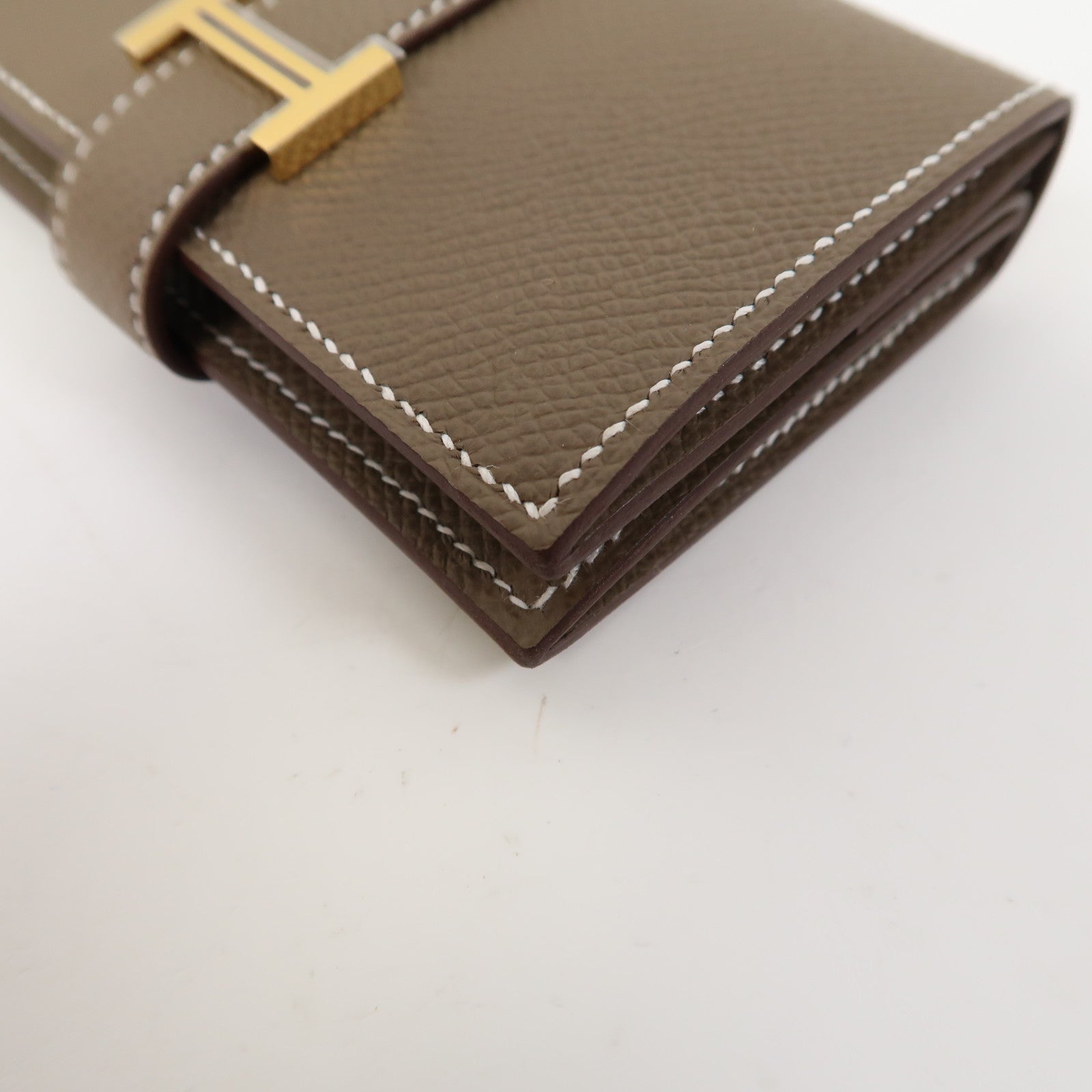 HERMES Epsom皮革Bearn Mini Wallet金扣錢包大象灰色