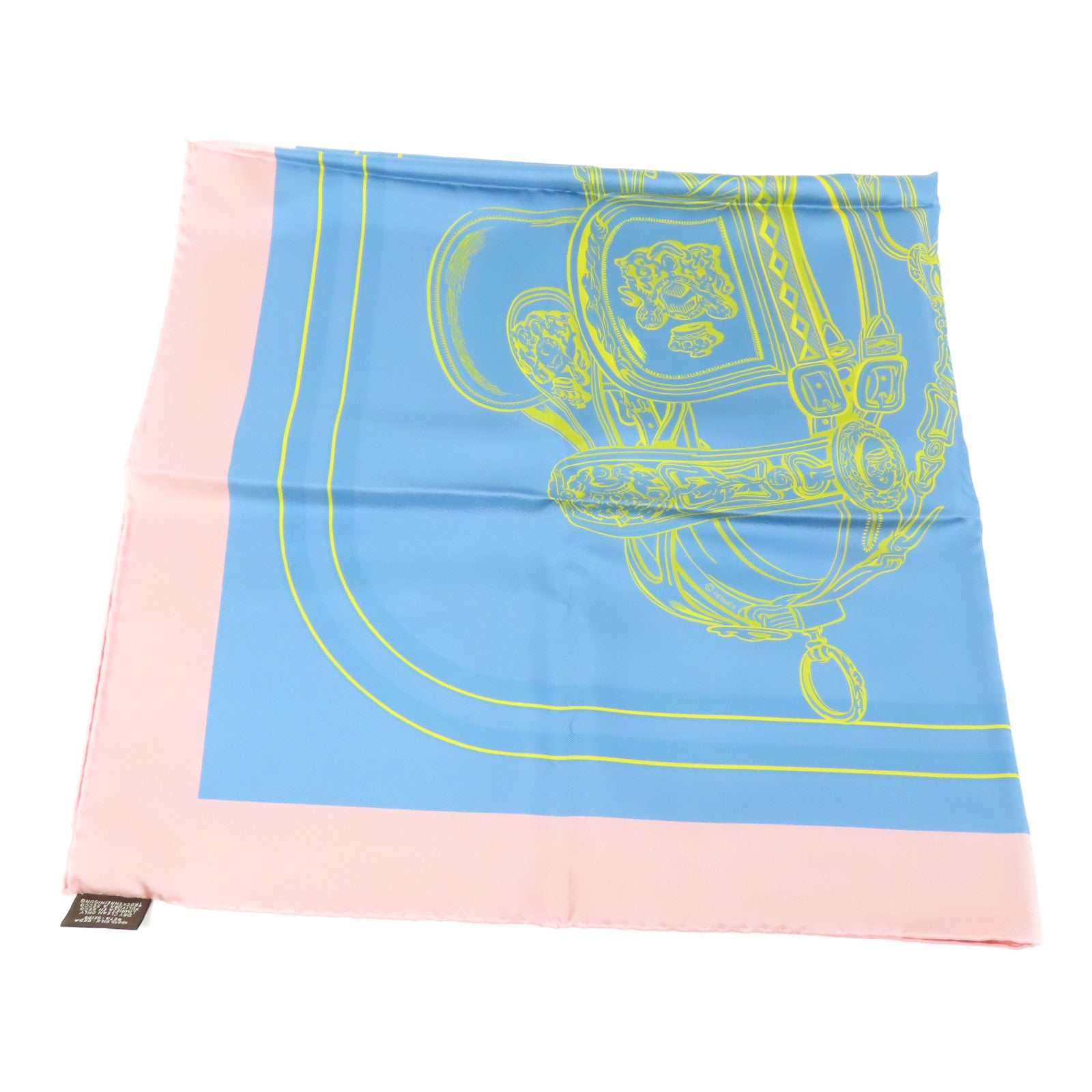 HERMES Scarf 90X90 Silk Pink Blue