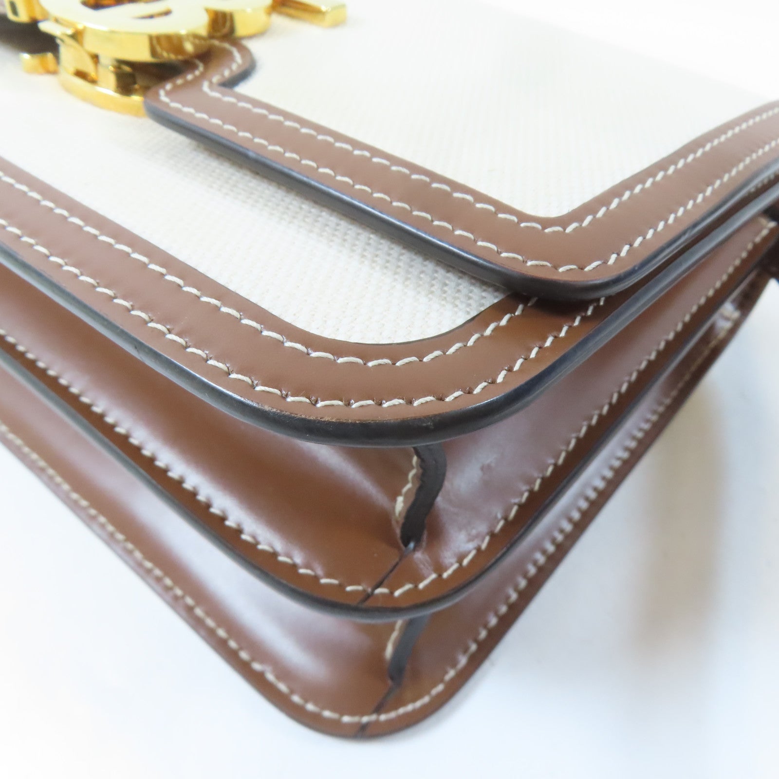 BURBERRY 帆布/牛皮皮革Shoulder Bag金扣肩背袋米色/啡色