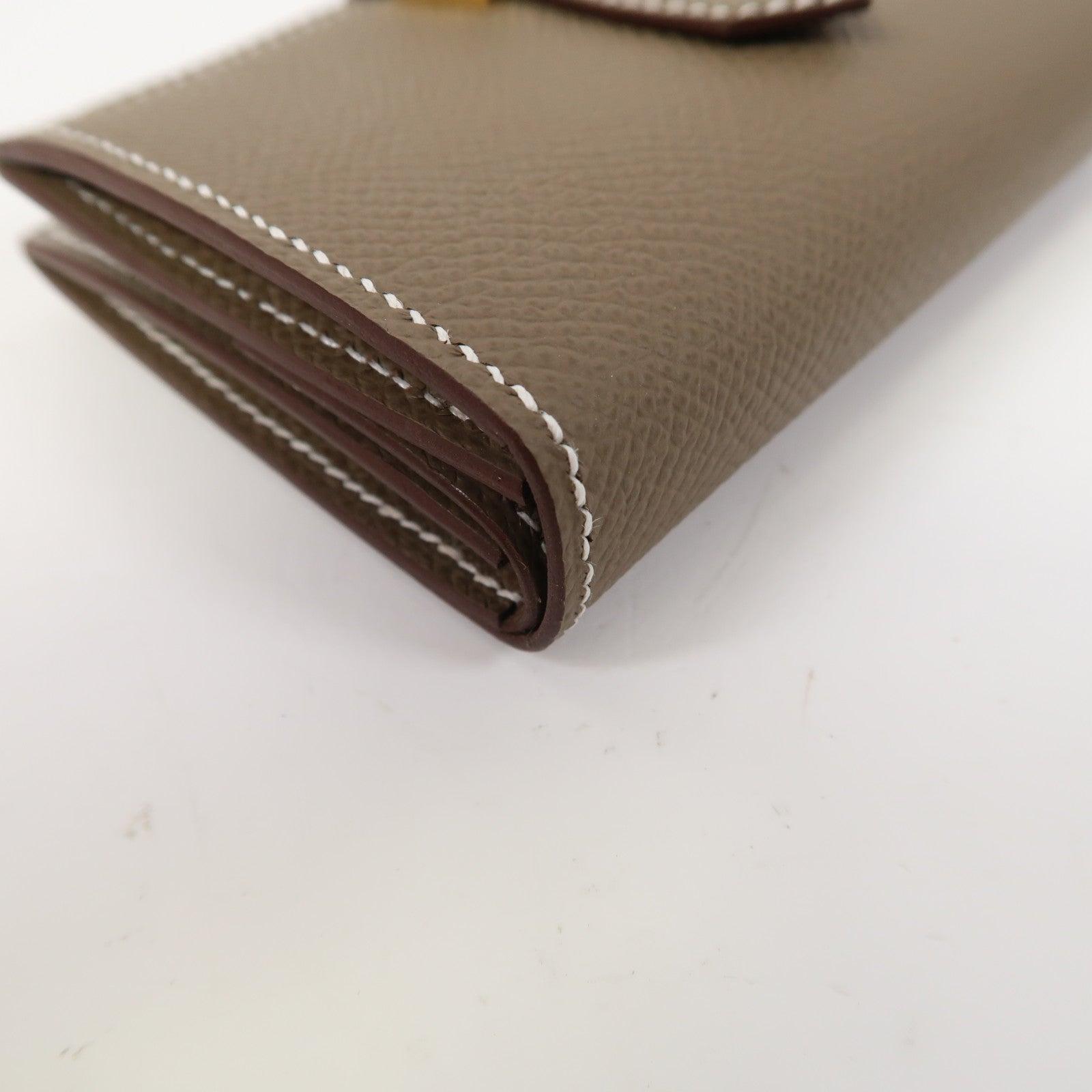 HERMES Epsom皮革Bearn Mini Wallet金扣錢包大象灰色