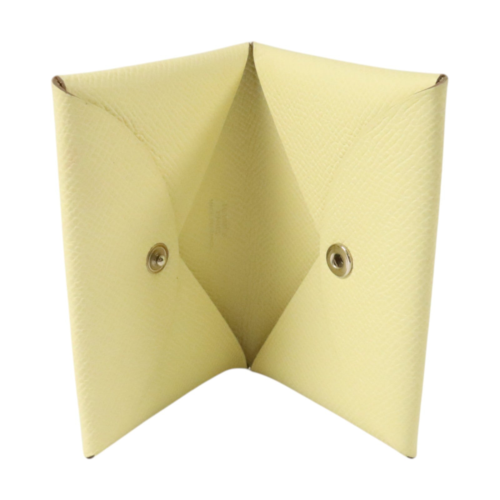 HERMES Epsom皮革Calvi銀扣卡片套Jaune Milton