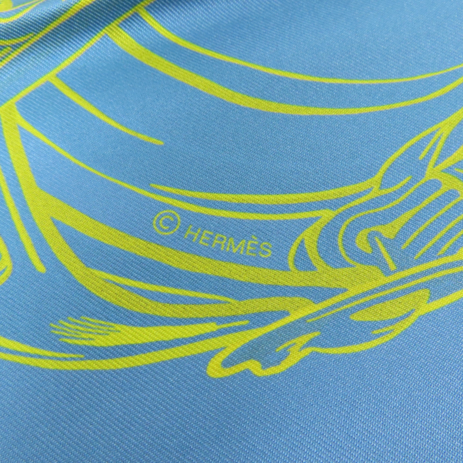 HERMES Scarf 90X90 Silk Pink Blue