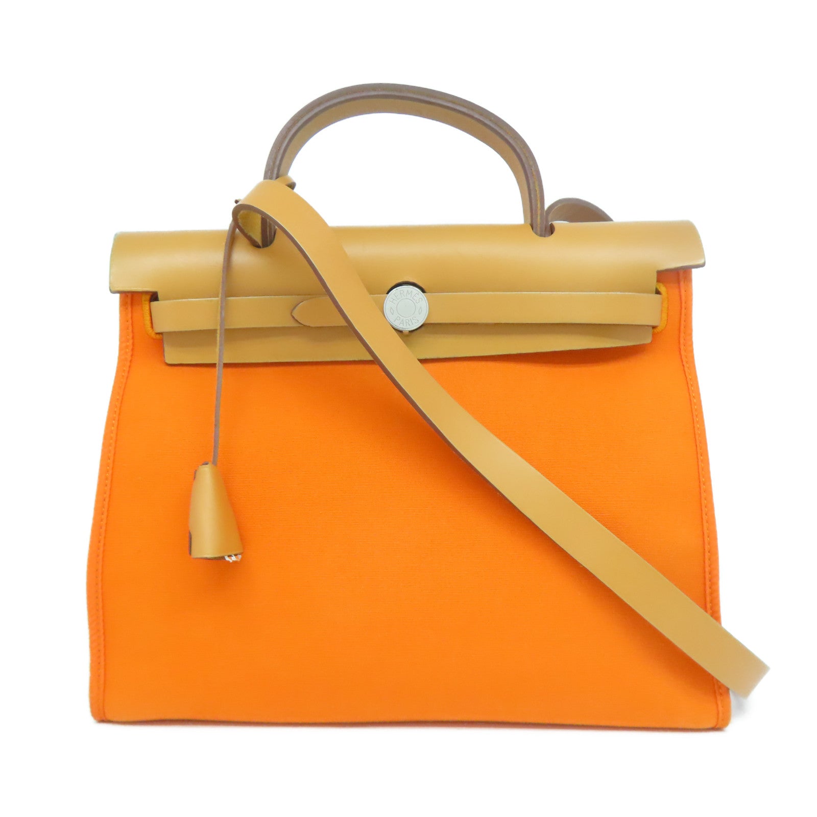 HERMES 【激減優惠】帆布Herbag PM銀扣手挽肩背兩用袋橙色