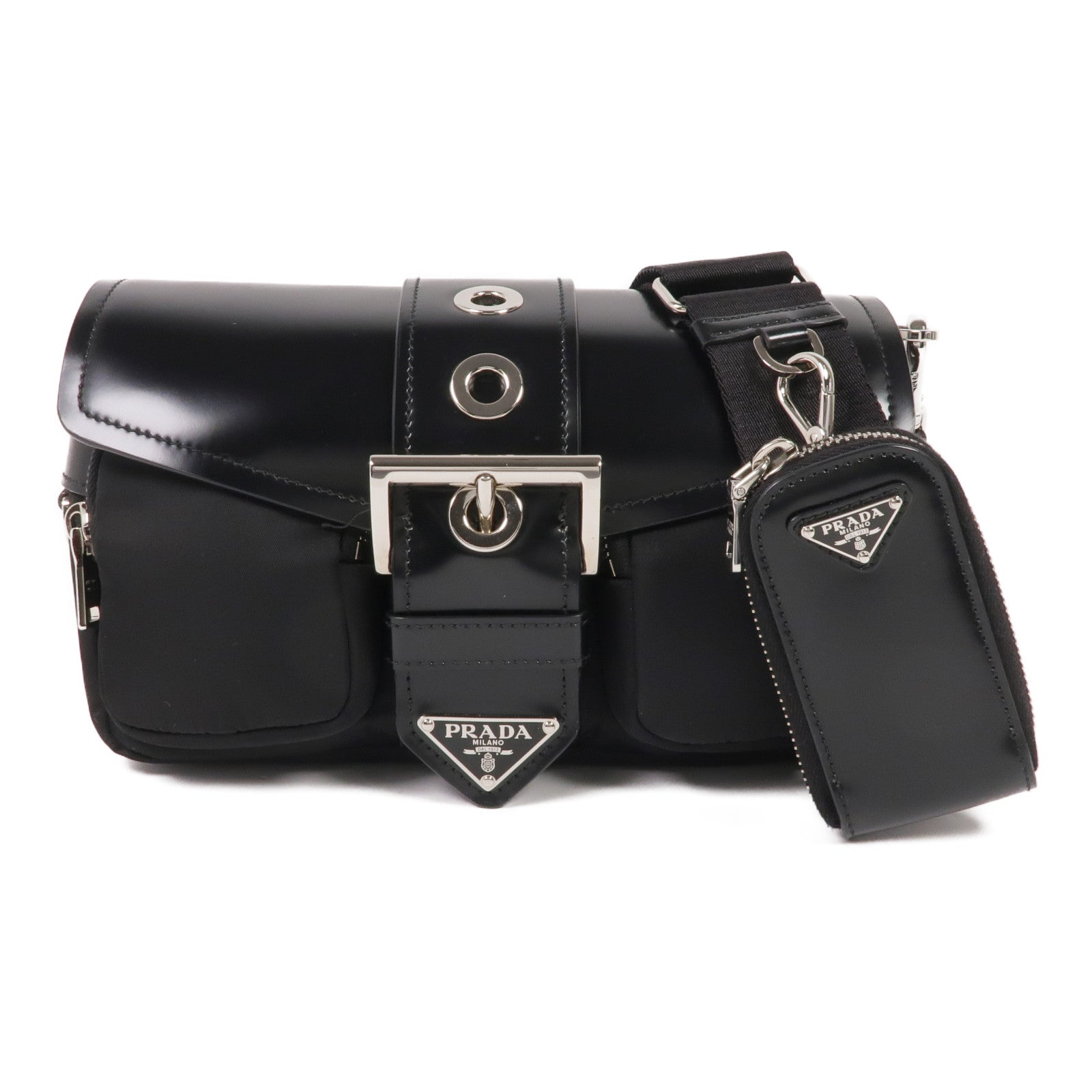 PRADA 尼龍/皮革Shoulder Bag銀扣肩背袋