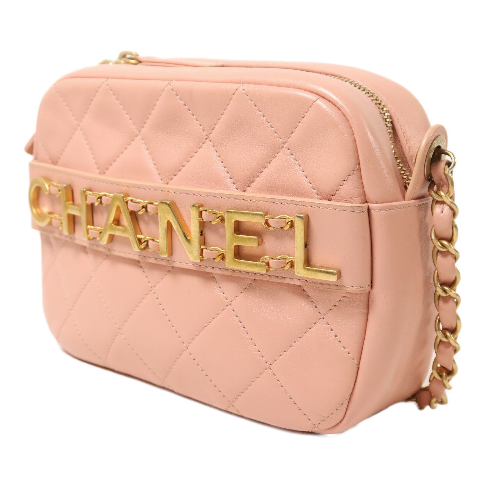 CHANEL 牛皮皮革Camera Shoulder Bag金扣鏈帶肩背袋