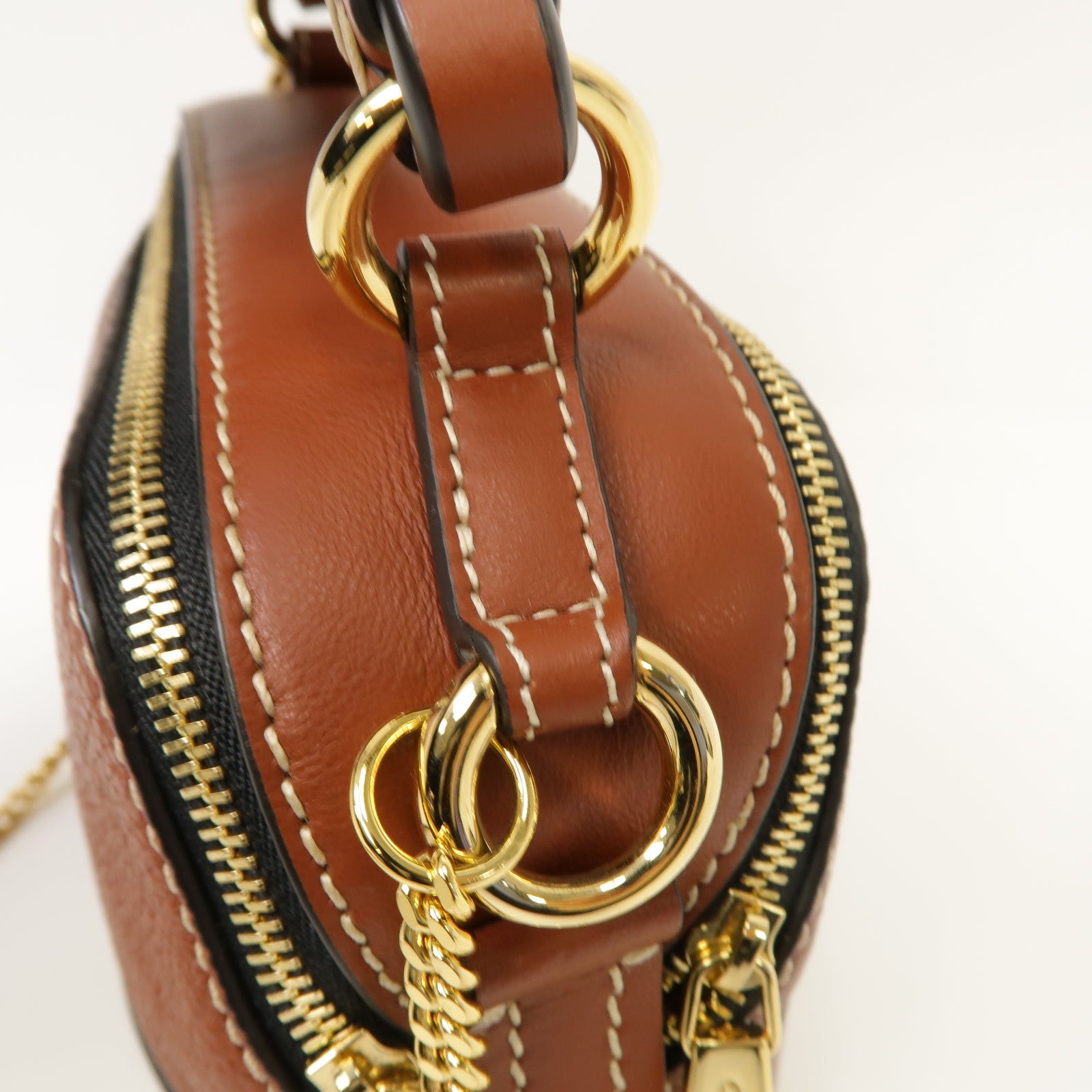 Chloe 牛皮皮革Mini Davia金扣手挽肩背兩用袋棕色