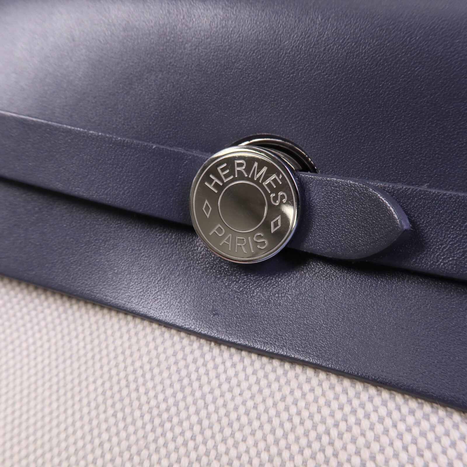 HERMES 帆布Mini Herbag銀扣肩背袋Ardoise