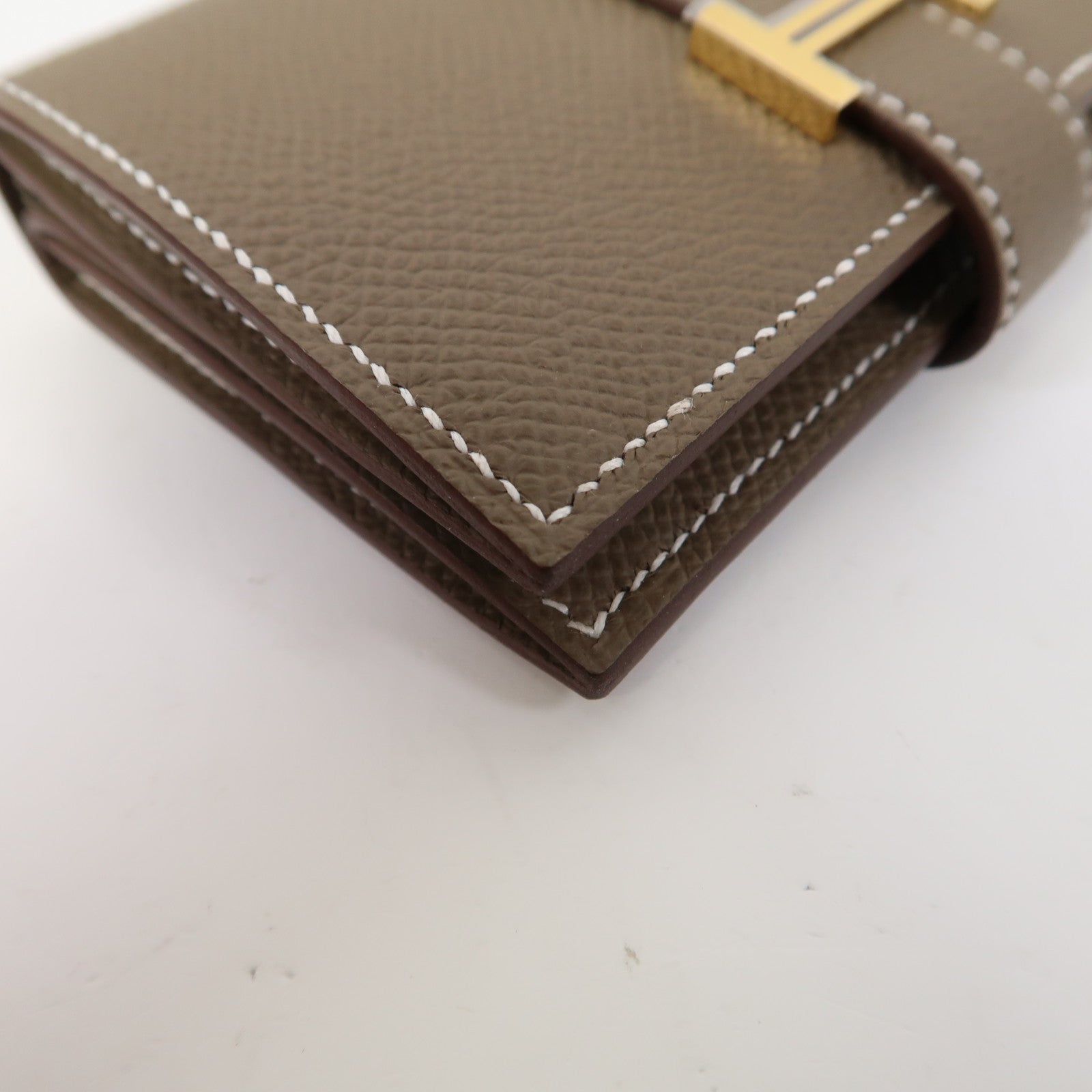 HERMES Epsom皮革Bearn Mini Wallet金扣錢包大象灰色