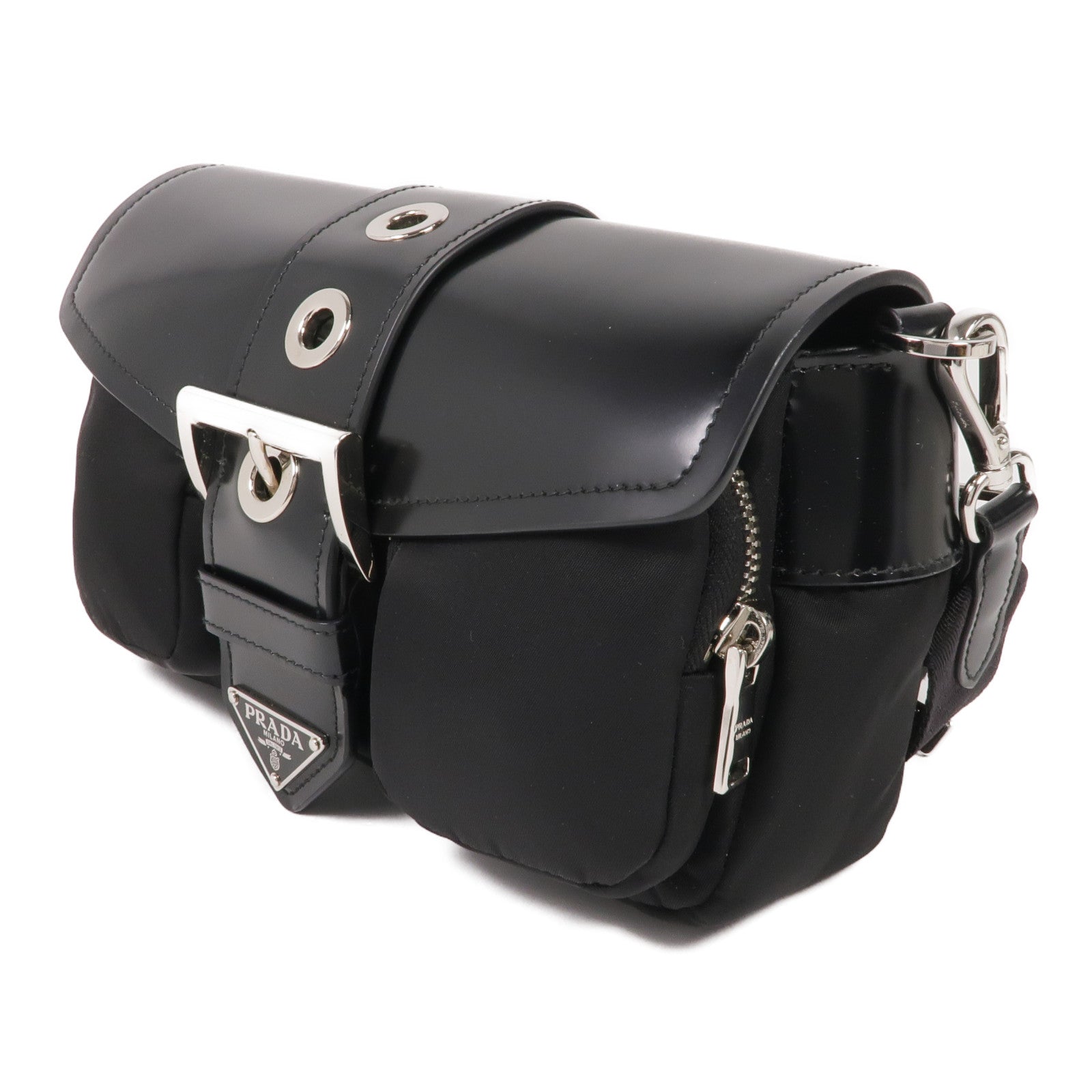 PRADA 尼龍/皮革Shoulder Bag銀扣肩背袋