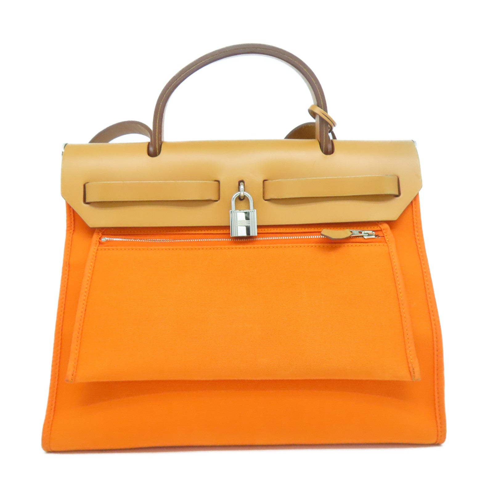 HERMES 【激減優惠】帆布Herbag PM銀扣手挽肩背兩用袋橙色