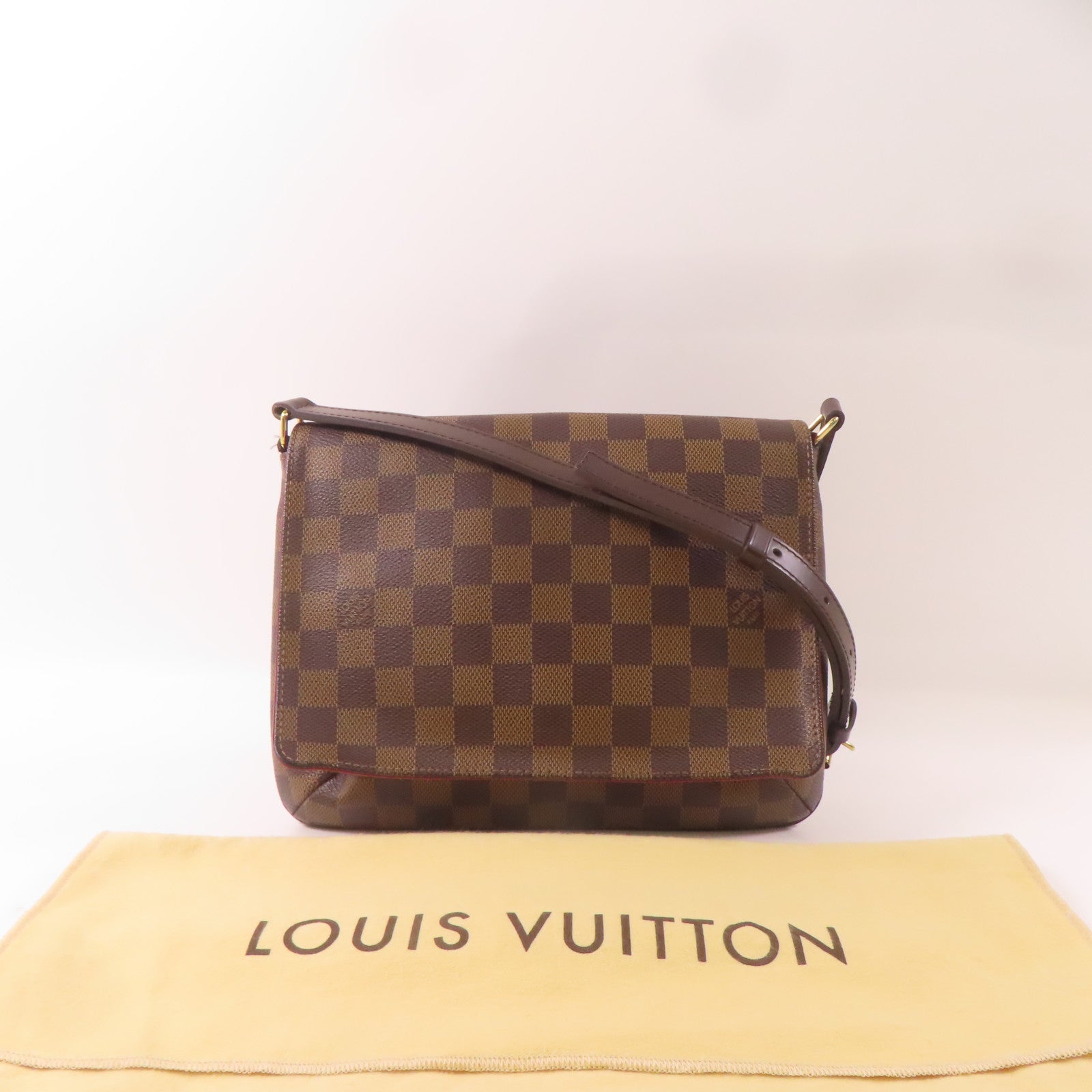 LOUIS VUITTON Damier Musette Tango金扣肩背袋棕色