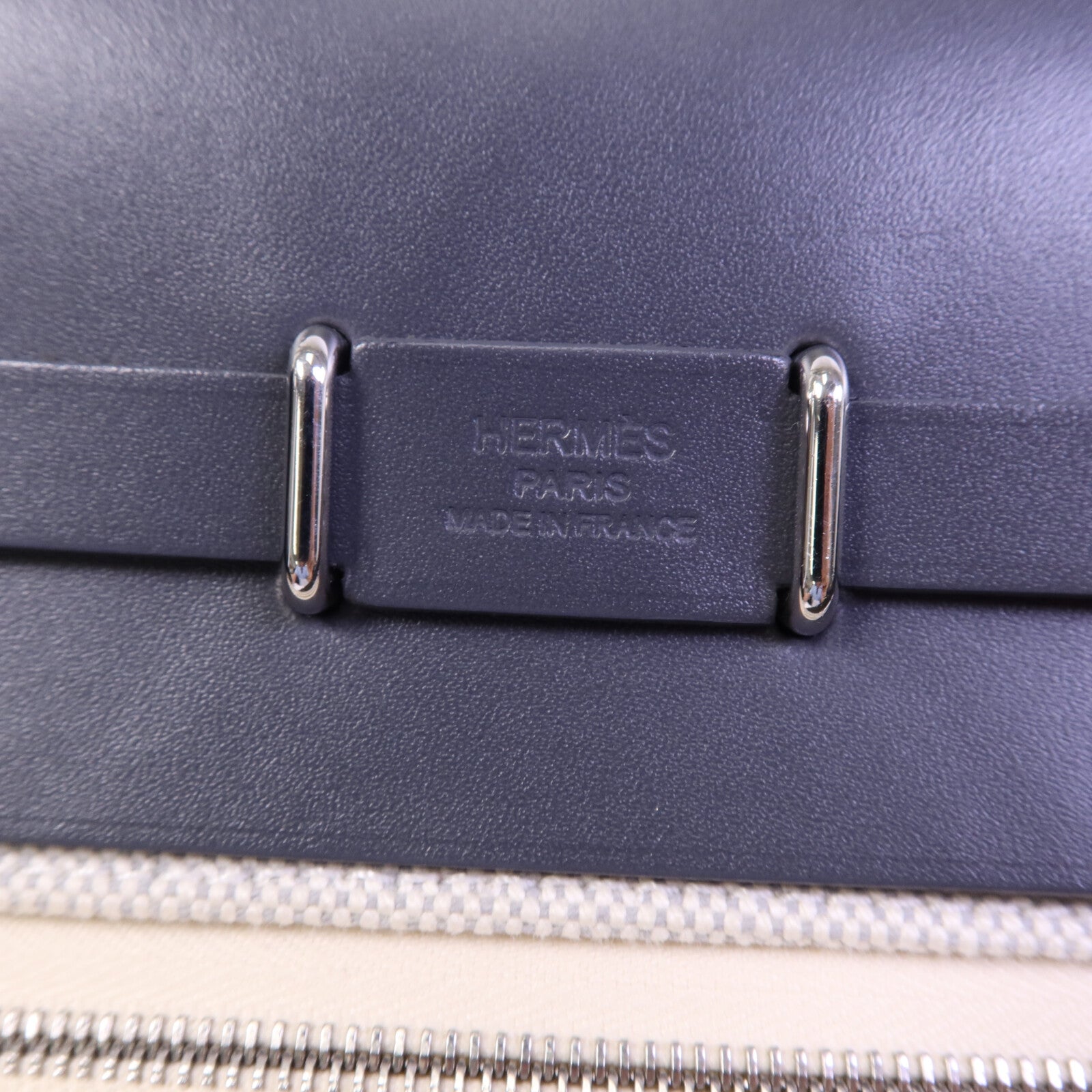 HERMES 帆布Mini Herbag銀扣肩背袋Ardoise