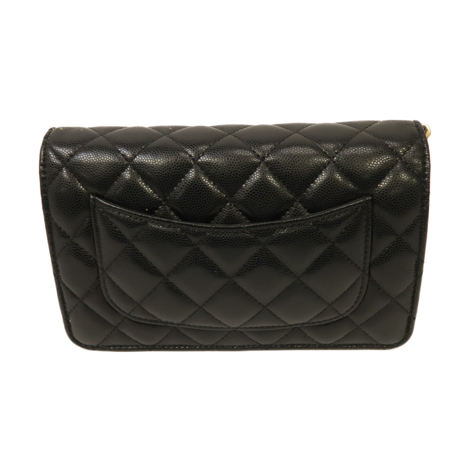 CHANEL 菱格Caviar皮革Gold Coin Wallet On Chain金扣鏈帶肩背袋黑色