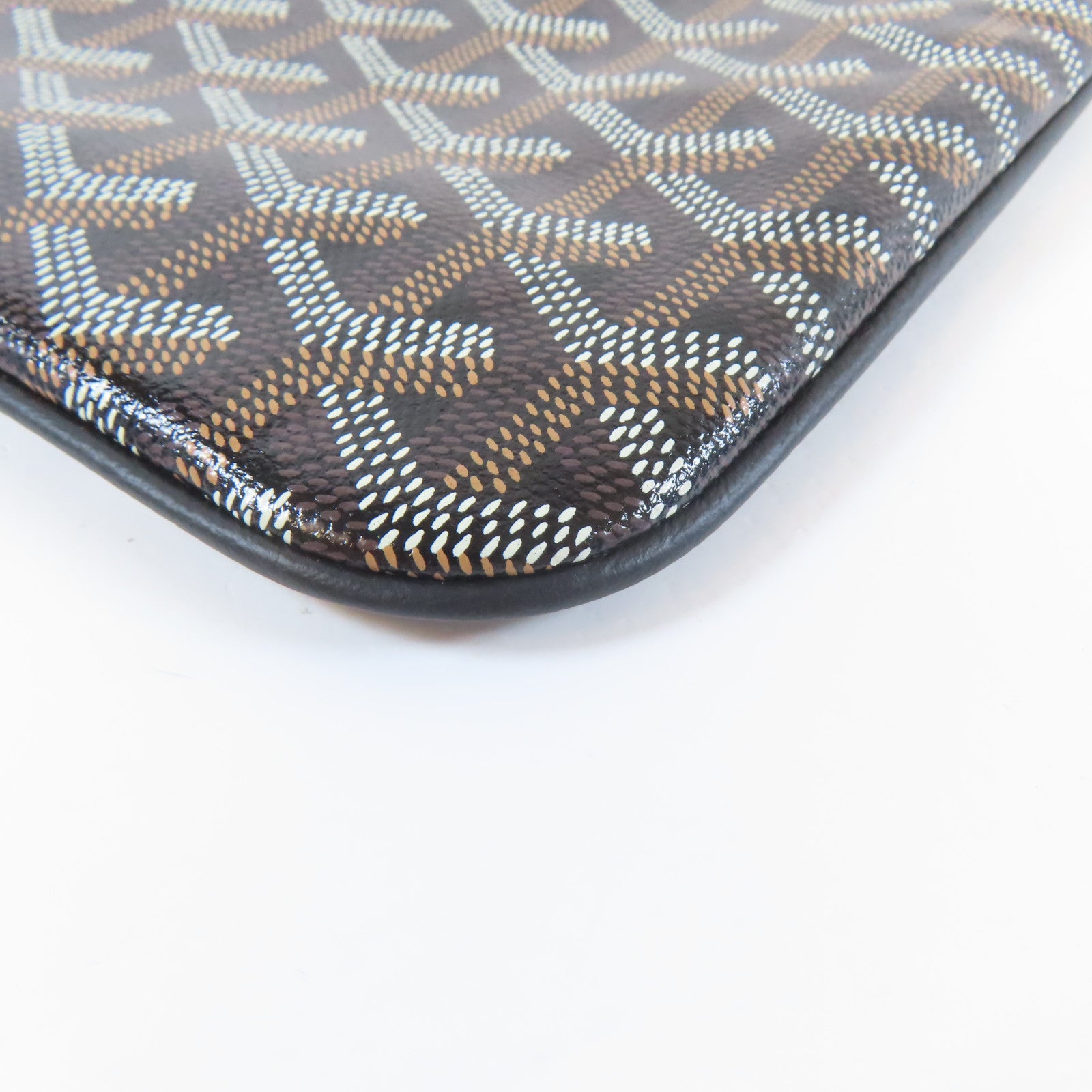 GOYARD 塗層帆布Pochette PM銀扣小袋黑色/啡色