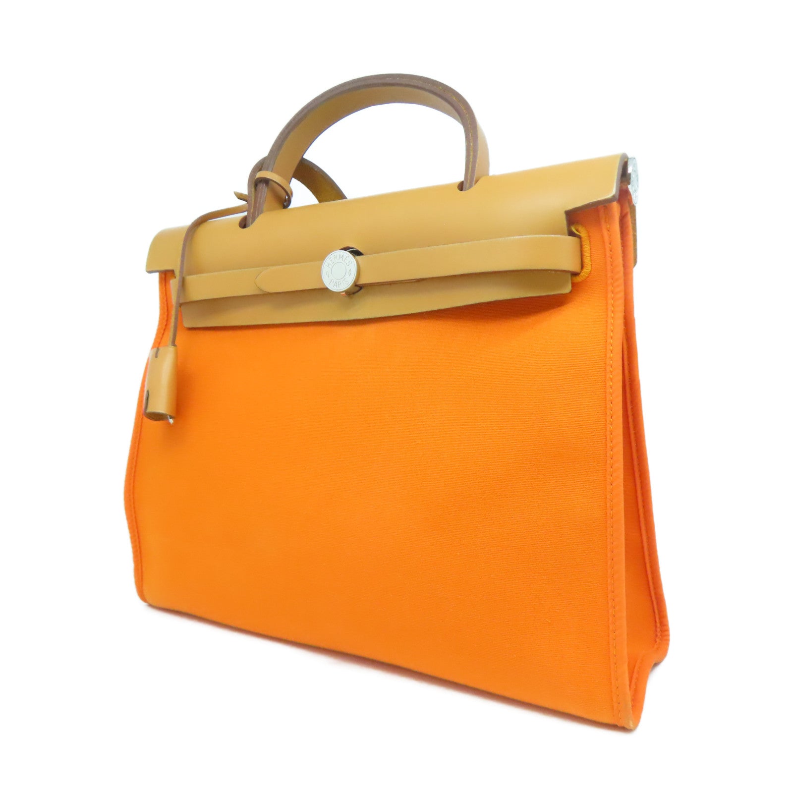 HERMES 【激減優惠】帆布Herbag PM銀扣手挽肩背兩用袋橙色