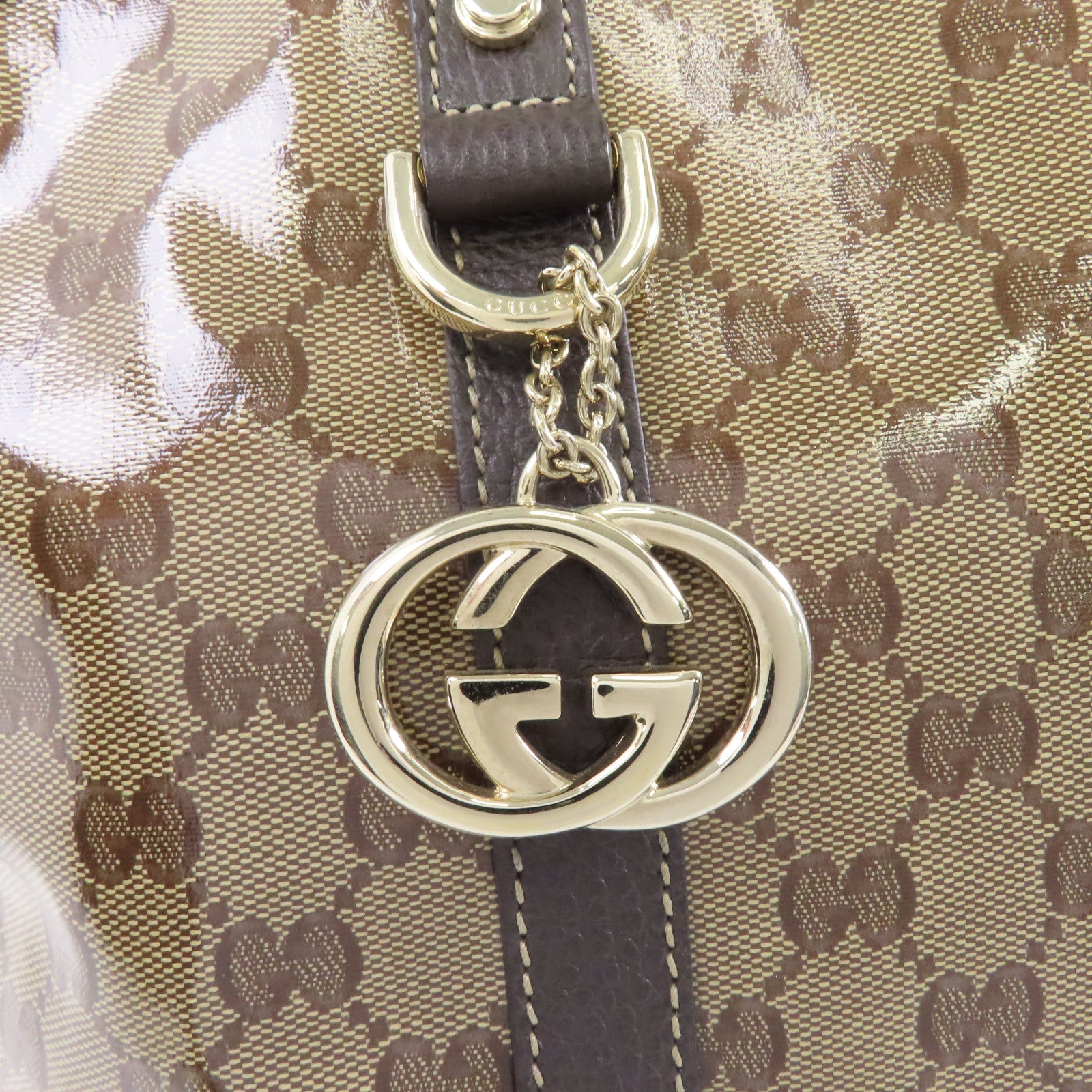 GUCCI PVC Handbag/Shoulder Bag金扣手挽袋/啡色肩背袋