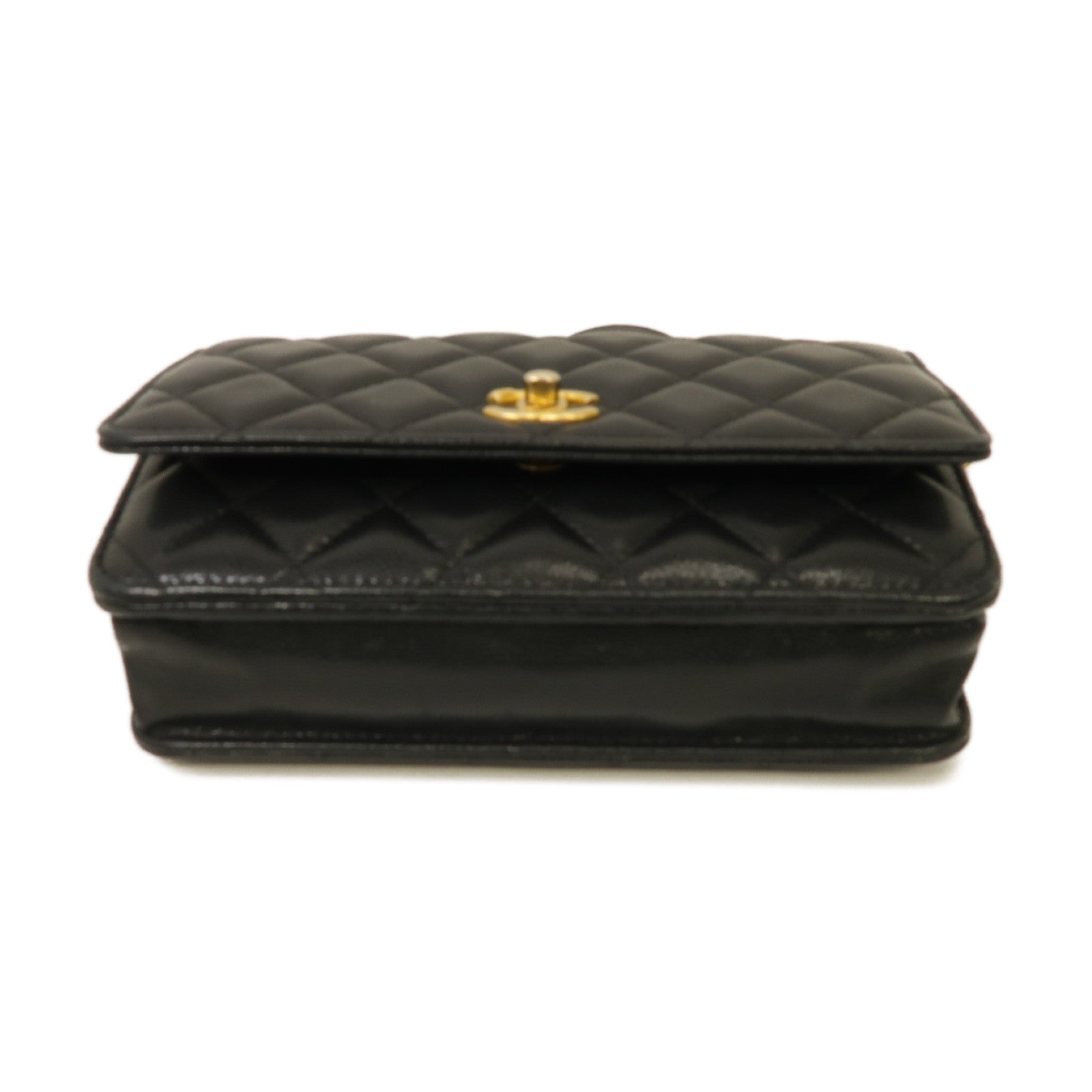 CHANEL 菱格Caviar皮革Gold Coin Wallet On Chain金扣鏈帶肩背袋黑色