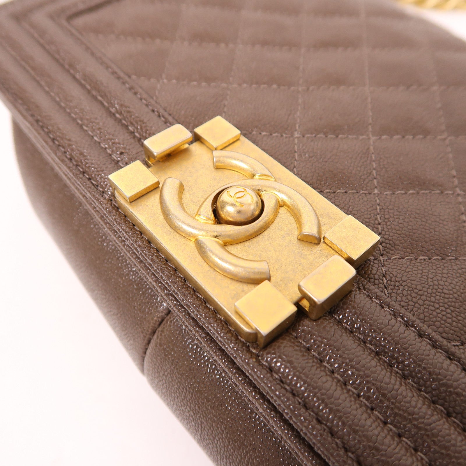 CHANEL 牛皮皮革Boy 25金扣鏈帶肩背袋
