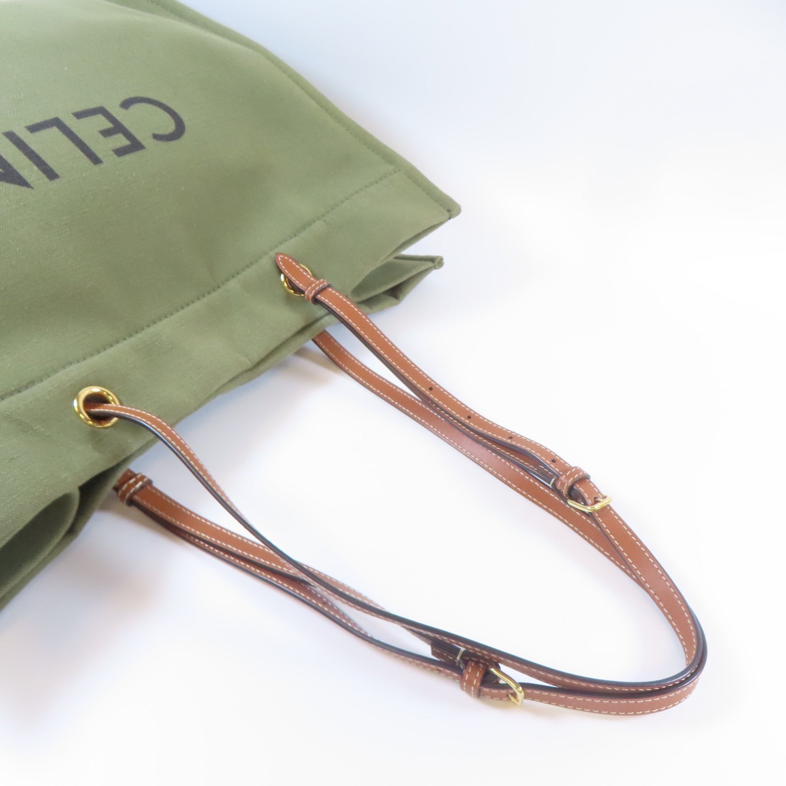 CELINE 【激減優惠】帆布Tote Bag金扣手挽袋綠色
