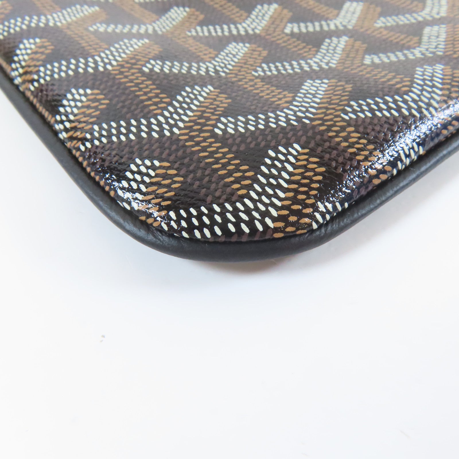 GOYARD 塗層帆布Pochette PM銀扣小袋黑色/啡色