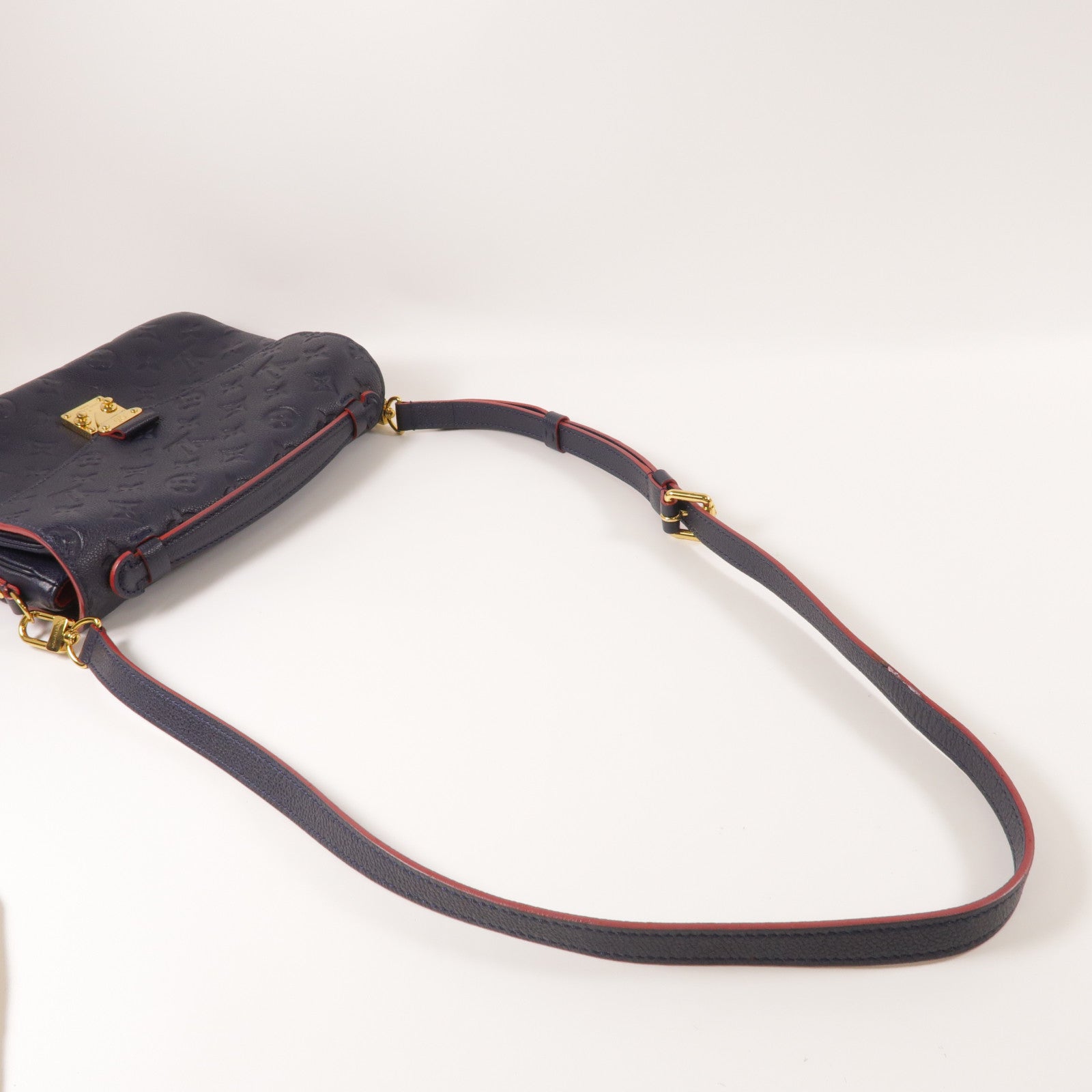 LOUIS VUITTON Monogram Empreinte Pochette Metis金扣手挽肩背兩用袋深藍色