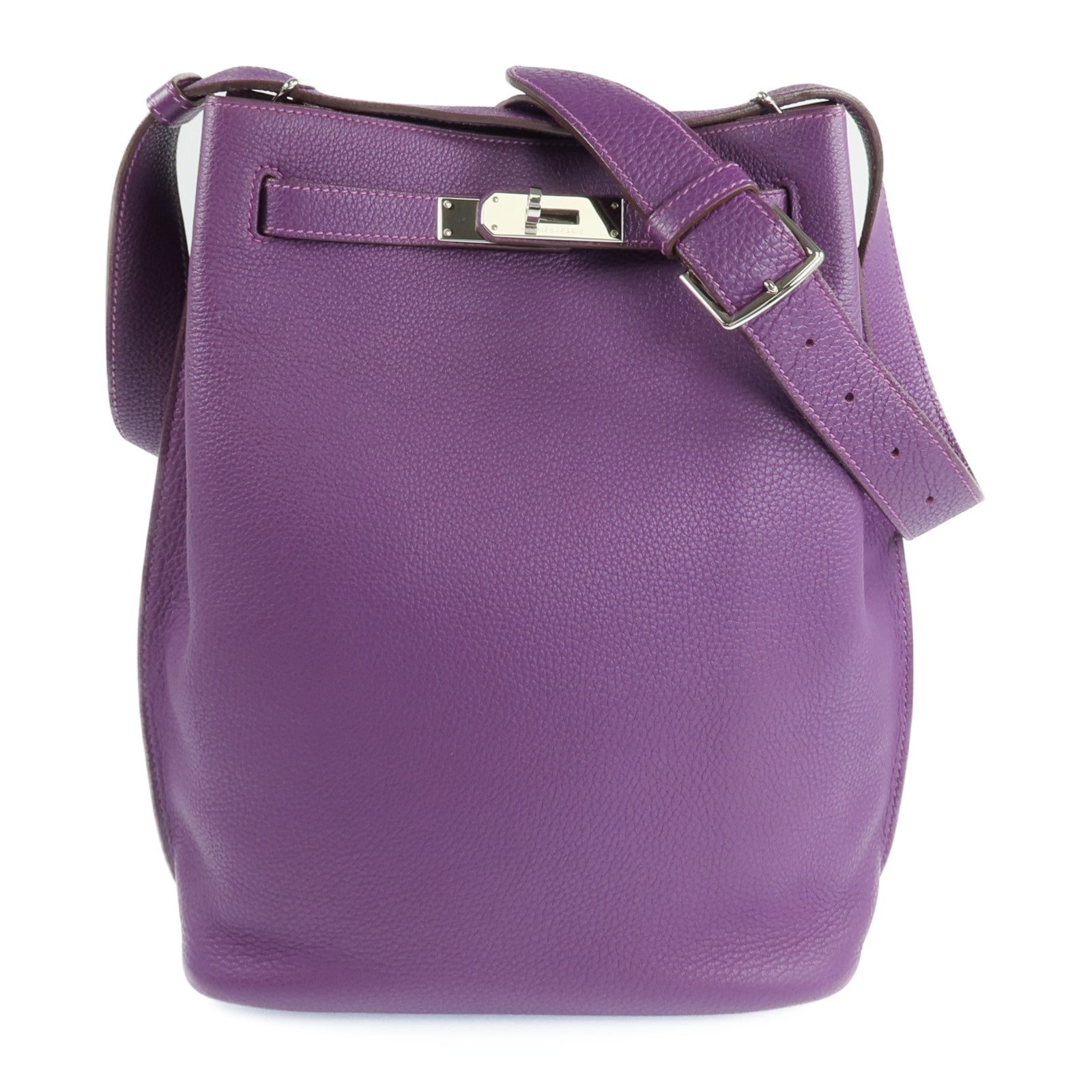 HERMES Clemence皮革So Kelly 22銀扣肩背袋Anemone