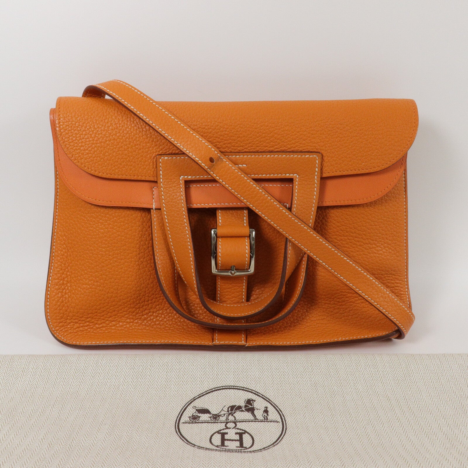 HERMES Clemence皮革Halzan 31手挽肩背兩用袋Orange