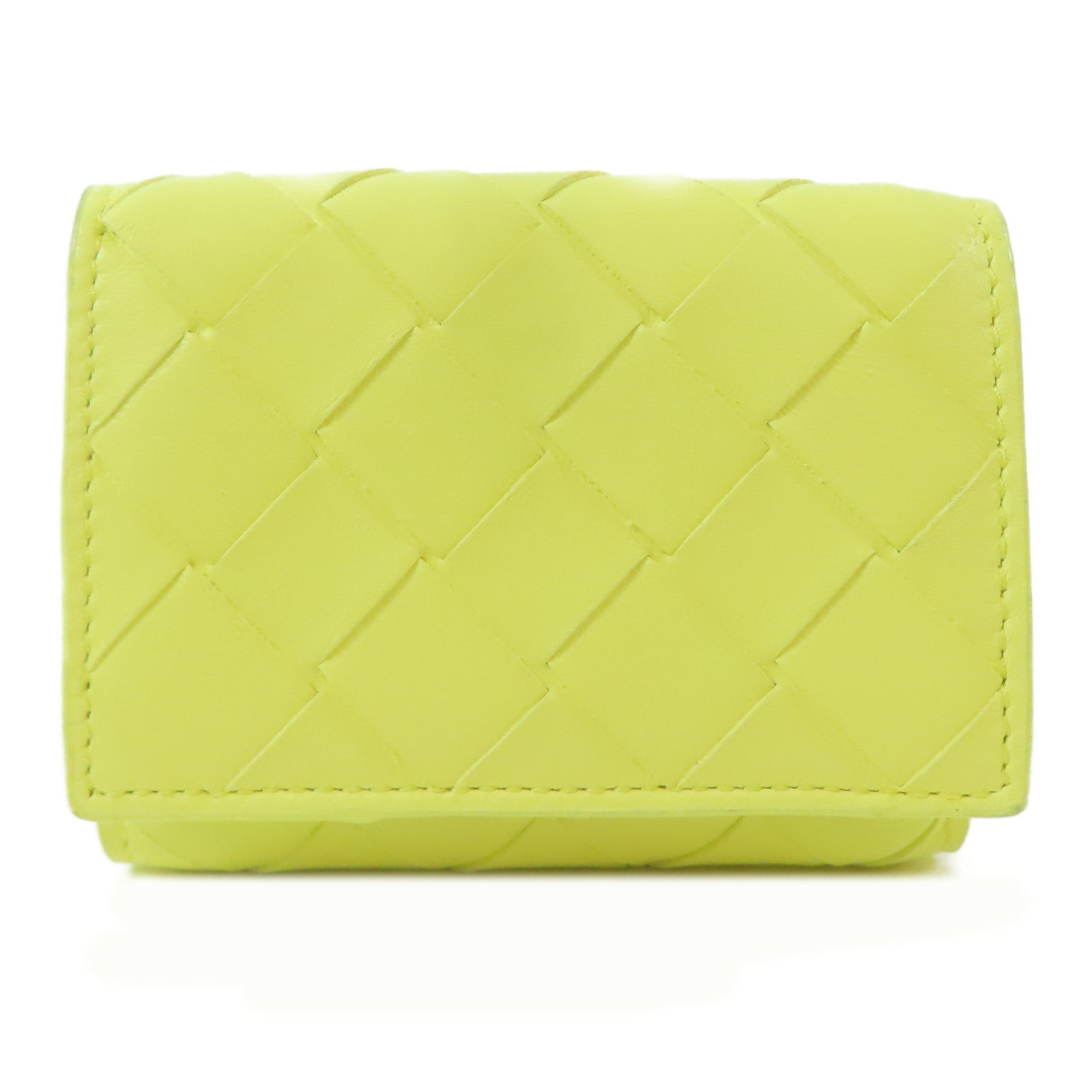 BOTTEGA VENETA 織紋牛皮皮革Trifold Wallet金扣錢包黃色