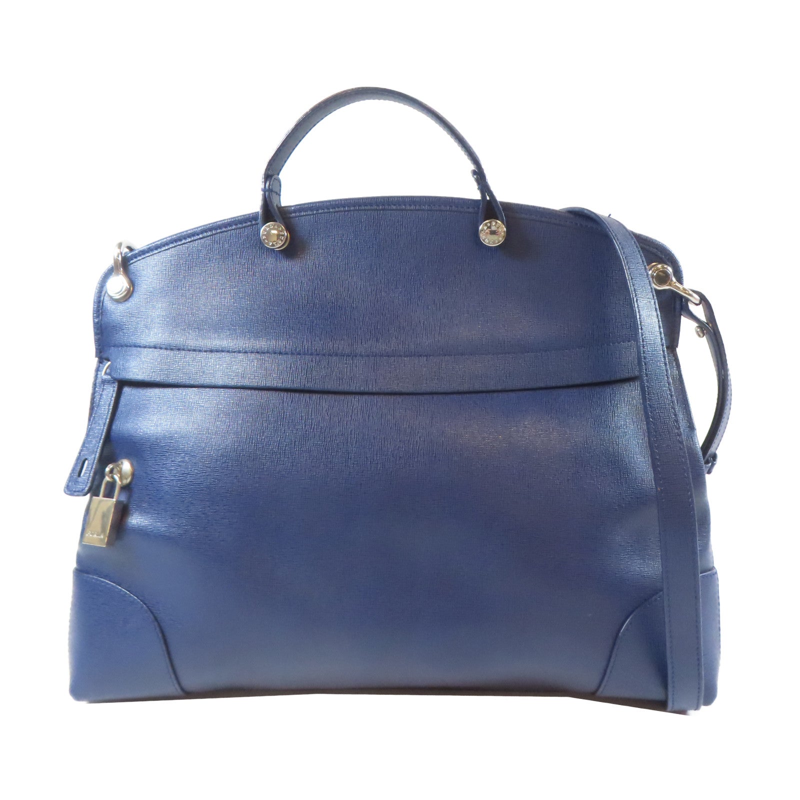Furla 牛皮皮革2 Way Shoulder Bag銀扣手挽肩背兩用袋藍色