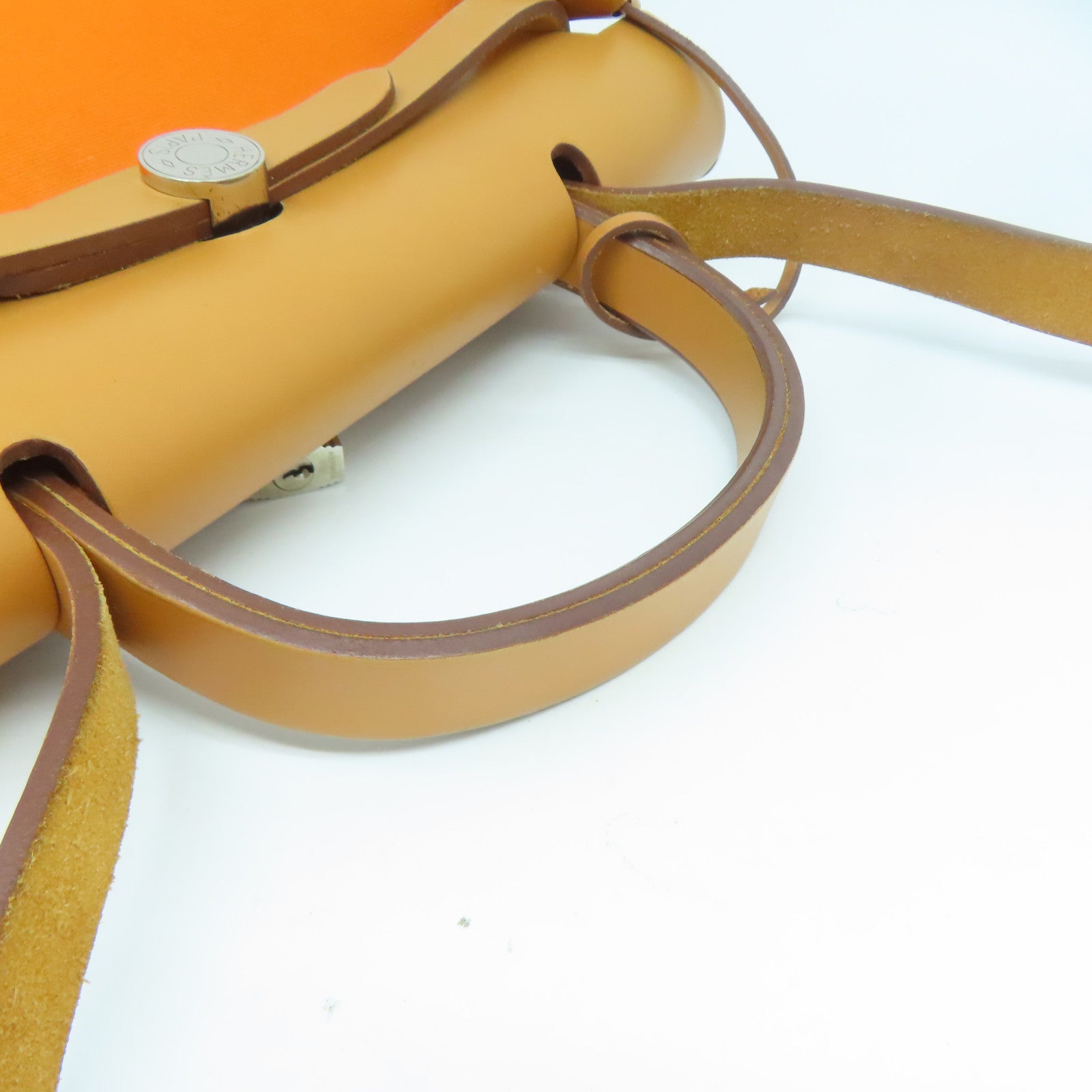 HERMES 【激減優惠】帆布Herbag PM銀扣手挽肩背兩用袋橙色